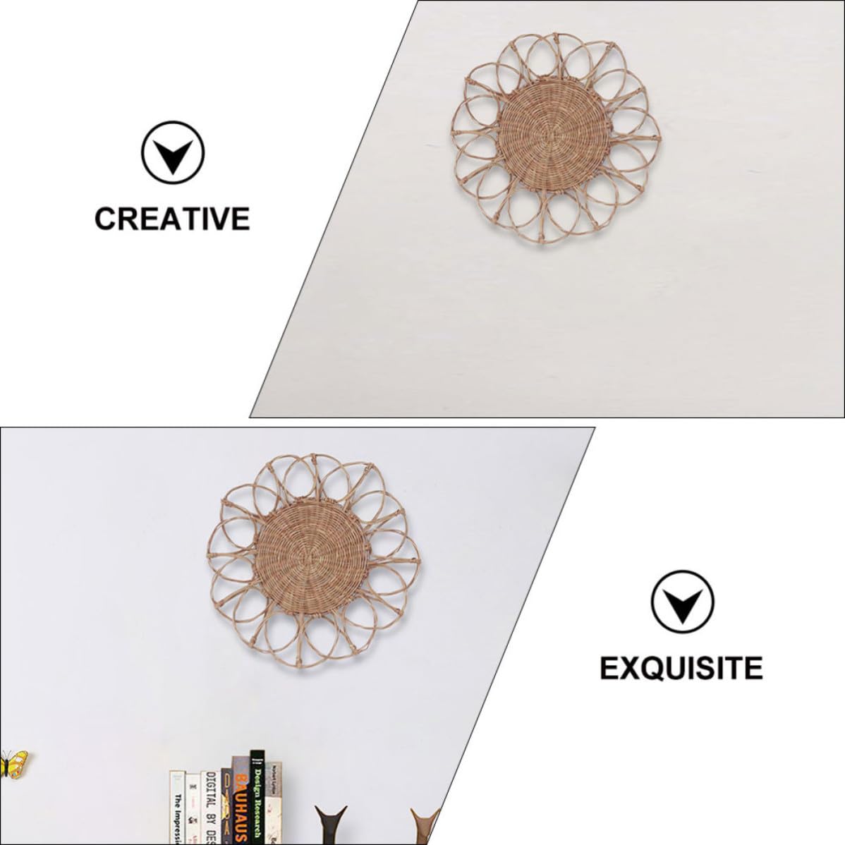 Operitacx Decorazione da Parete Superficie Delicata e Design Festivo in Rattan Intrecciato a Forma di Fiore per Arredamento Casa e Soggiorno