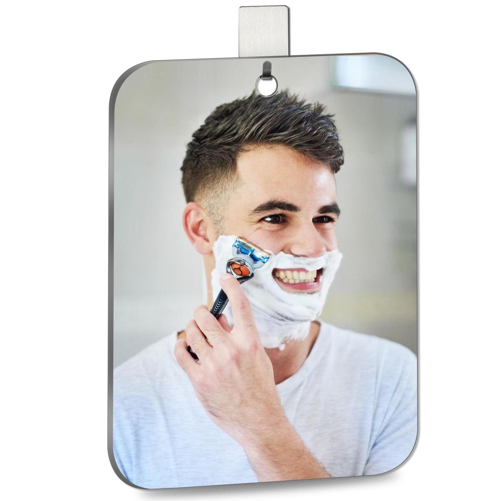 Shower Mirror Fogless for Shaving, Medium 20.5 x 15 .5Cm (Included Stainless Steel Hook ) Shaving Mirror for Shower,Shatterproof Plastic Small Wall Mirrors for Travel, Little, Camping, Hanging Espejos