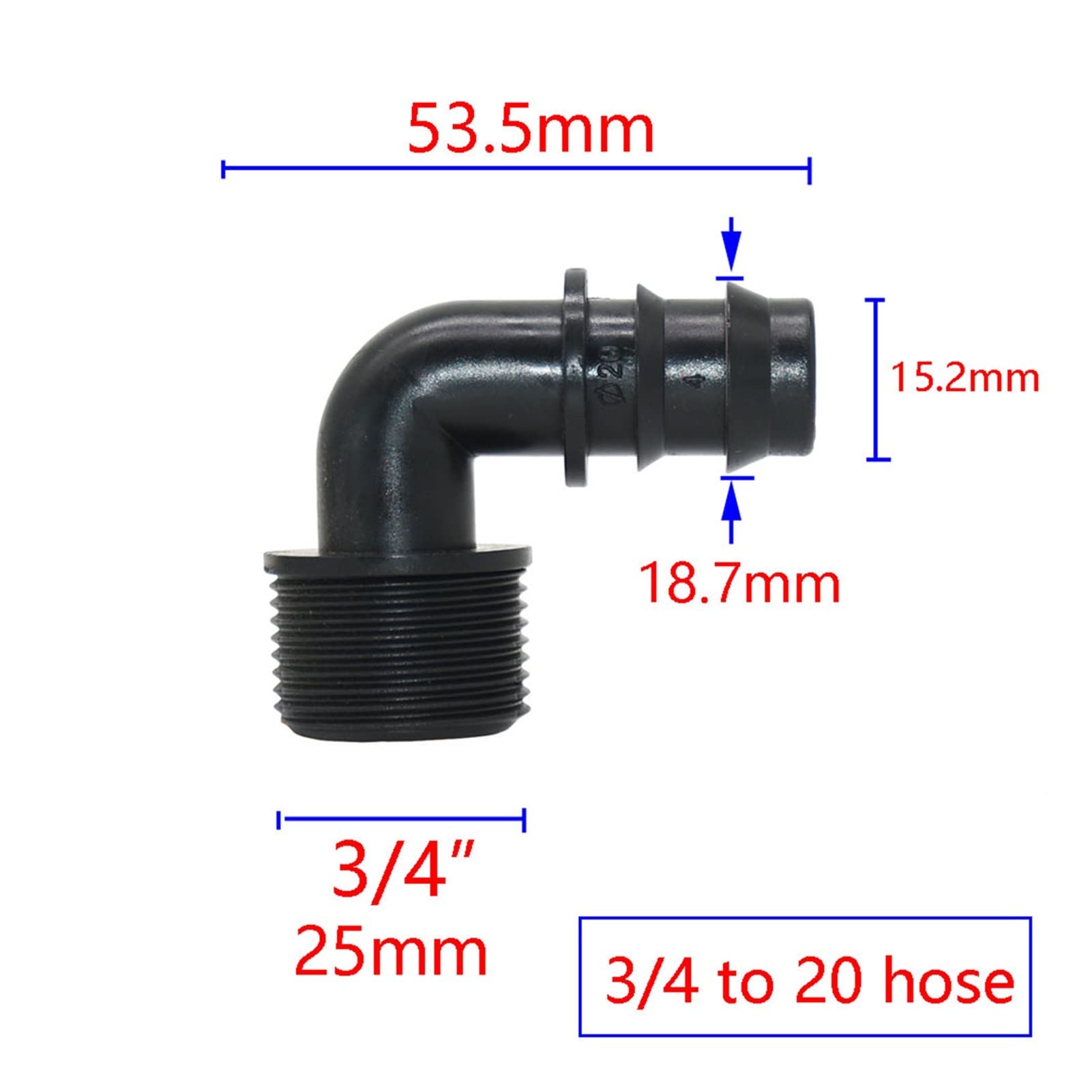 Adattatore Connettore Di Utilità Adattatore Connettore Tubo Confezida 50 Tubi da Giardino 16 Mm 20 Mm 25 Mm Raccordo Spinato a Gomito con Filettatura Esterna 1/2 3/4 1 Pollice Raccordo in Plastica Pe/