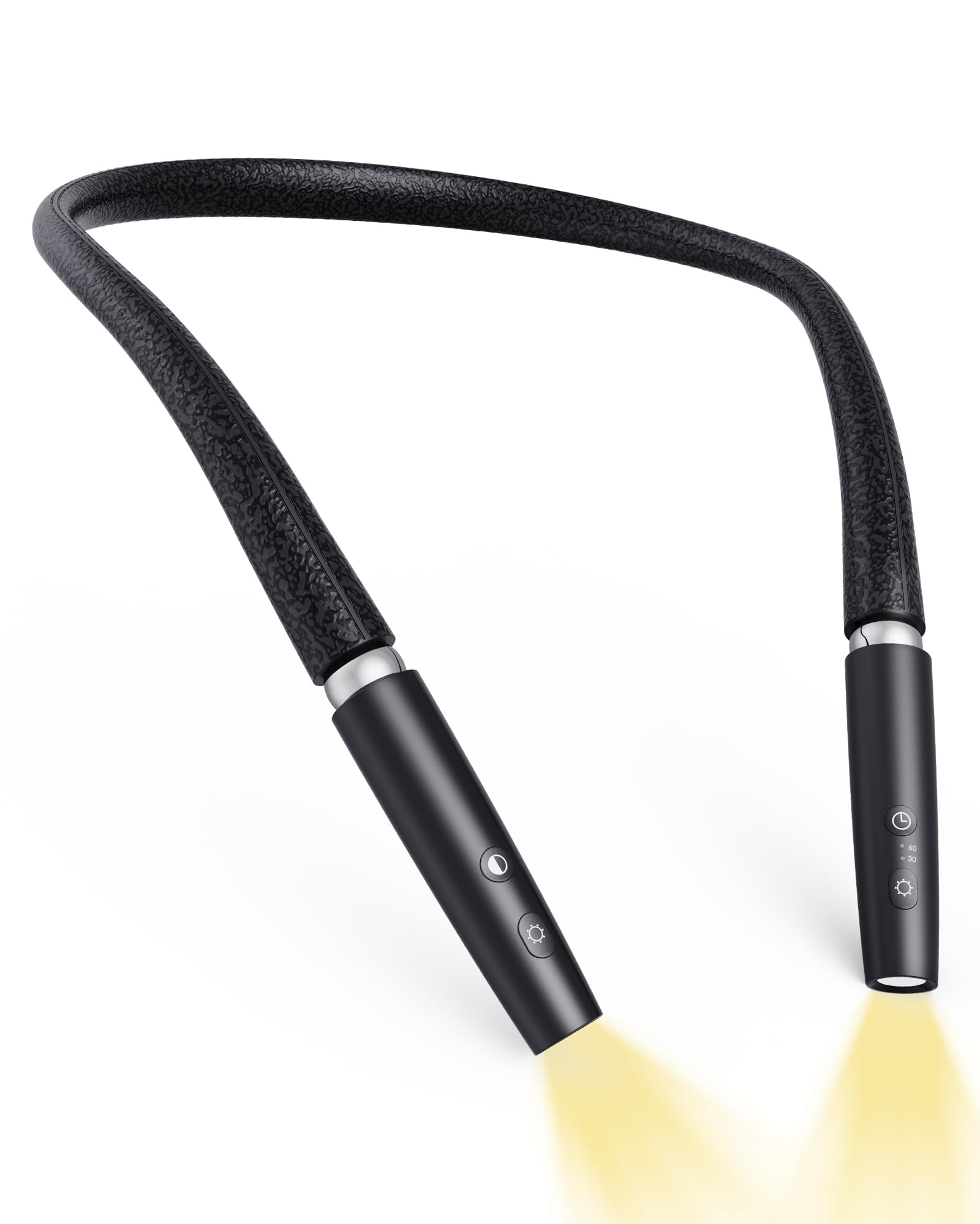 Neck Reading Light, Book Light for Reading in Bed [Steering Shafts Adjustment], Bendable Silicone Arm, Long Lasting LED Rechargeable Knitting Light for Camping, Repair, Crochet & Craft, Black