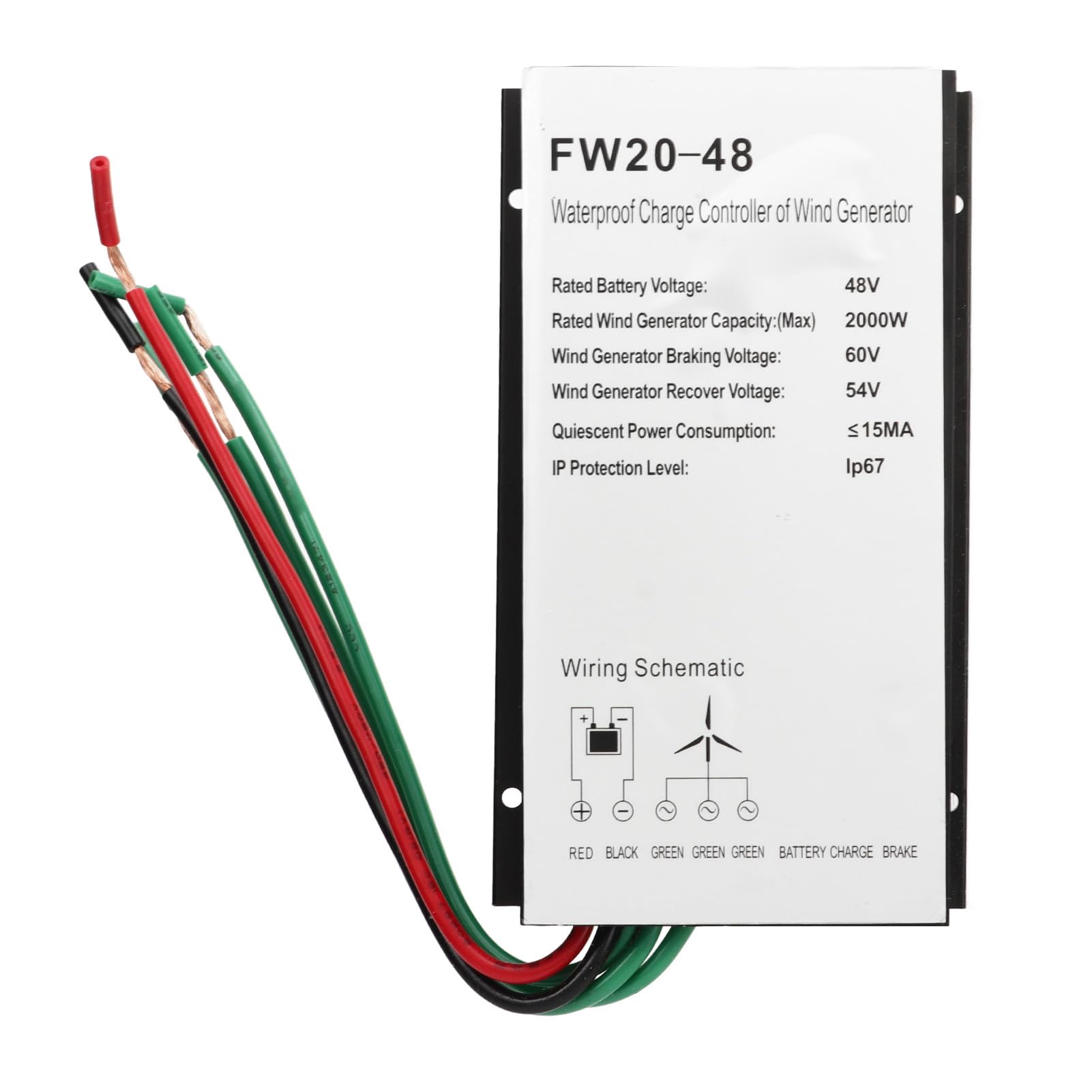 Hyuduo Windturbinenregler, 48 V, 2000 W, Aluminiumlegierung, Wasserdicht, PWM-Windgenerator-Laderegler mit Automatischer Spannungserkennung, Bremsschutz für Straßenlaterne, Gartenleuchte