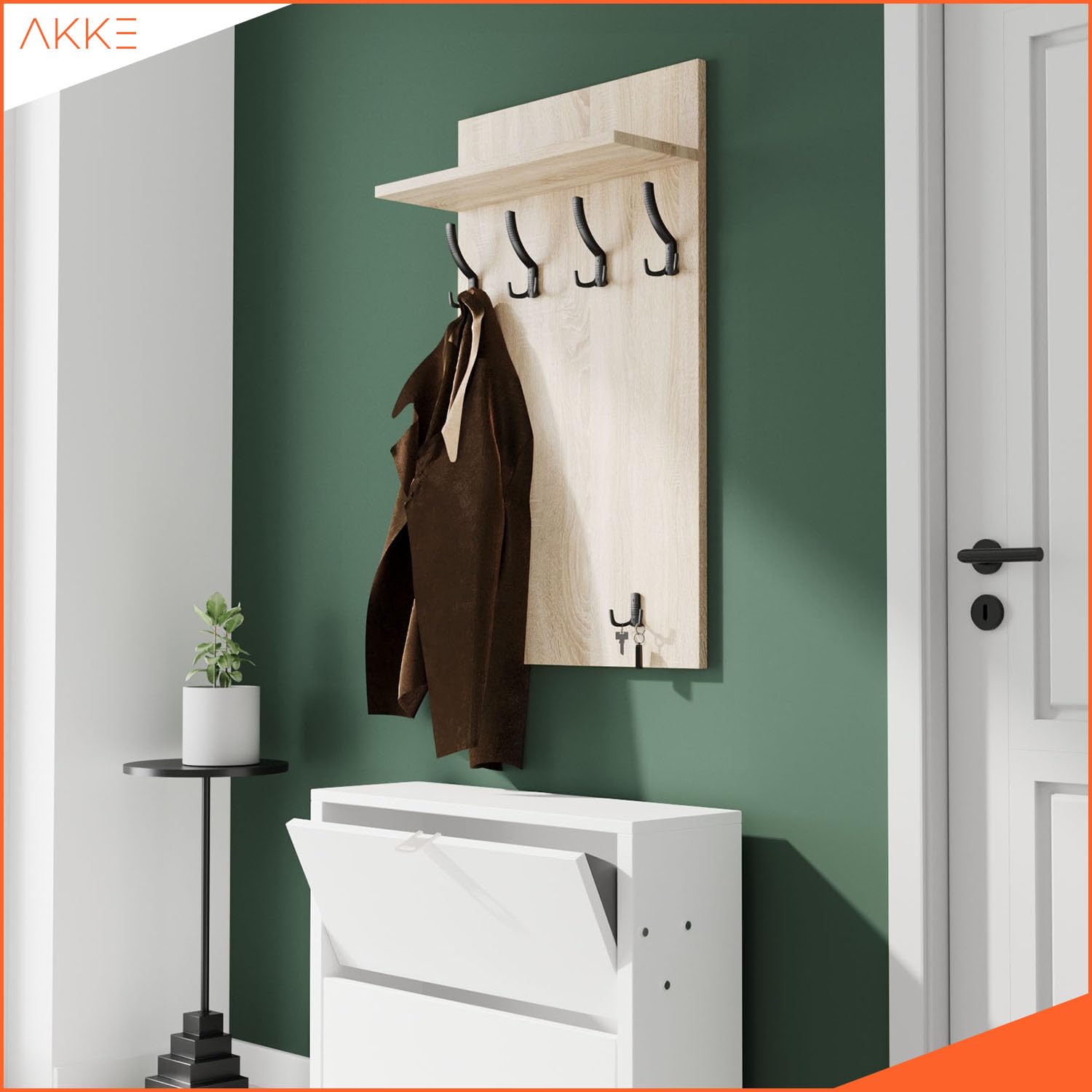 AKKE Maxi Appendiabiti Ingresso Moderno da Parete Muro Guardaroba 120cm x 60cm Sonoma/Chr.