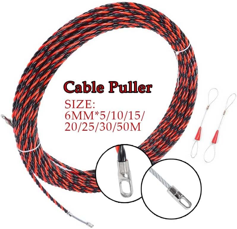 Fish Tape 5-50M Dia.6mm Nylon Electric Cable Push Pullers Tape Wire Cable Puller Fiberglass Electric Cable Wire Puller Electrical Tool(25M)