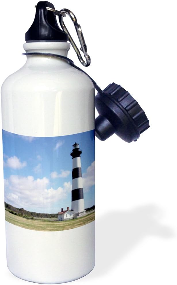 3dRose "NC, Bodie Island Lighthouse Keepers Quarters US34 LSE0014 Lynn Seldon" Sports Water Bottle, 21 oz, White