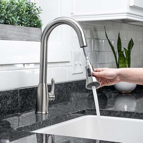 Miniatura 7 de EZ-Flo 10723 - Grifo de cocina de arco alto con pulverizador extraíble, instalación de montaje en cubierta de 1 o 3 agujeros, níquel cepillado, 10723