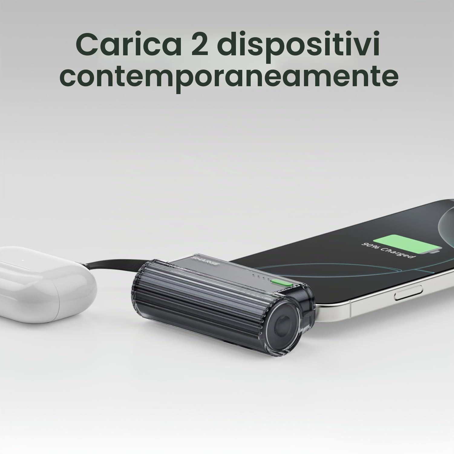 SHARGE Flow Mini 2 Power Bank 22.5w Max, Kleine Powerbank für Unterwegs, Schnelllade-Akkupack mit Lightning- und USB-C-Anschluss, Tragbares Ladegerät mit Integriertem Kabel für iPhone 16/15/14, Galaxy