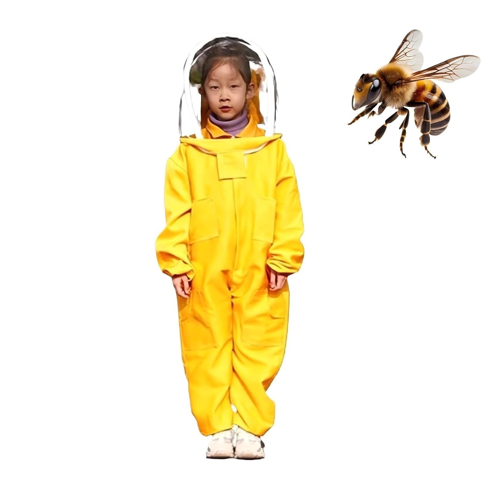 Imkerei Anzug Kinder Imkeranzug mit Schleier Anti-Biene Overall Bienenschutz atmungsaktiv einteilig Bienenhaus Naturerlebnis für Garten Freizeit(Yellow,Medium)