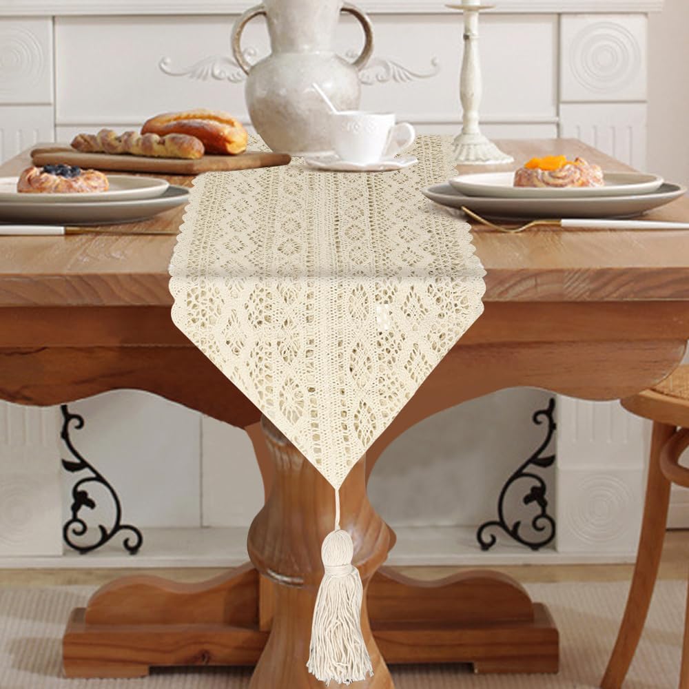Runner da tavolo in rafia fatto a mano all'uncinetto, arredamento in stile boho-chic - Italia