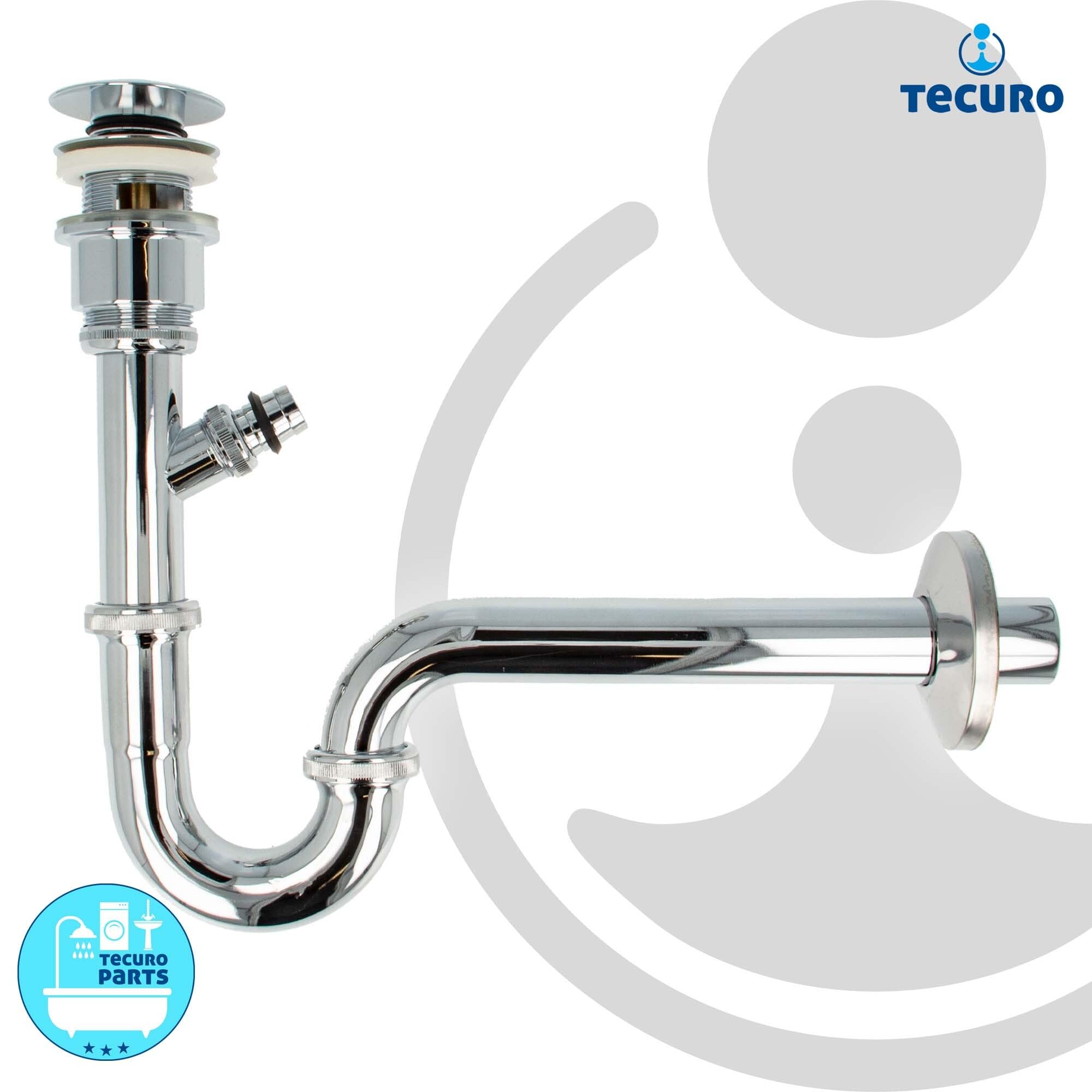 tecuro Siphon mit Pop Up Ablaufventil verchromt - Universal Set für Waschtisch/Waschbecken