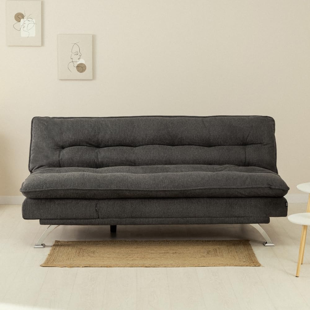 Nalui - Sofá Cama 3 Plazas Acolchado Extra 194x103x92cm Cloud Dots con Apertura Clic-Clac Y 6 Reclinaciones Laterales. Sofá Cama Chaise Longue con Patas de Metal Convertible en Cama Doble | Gris