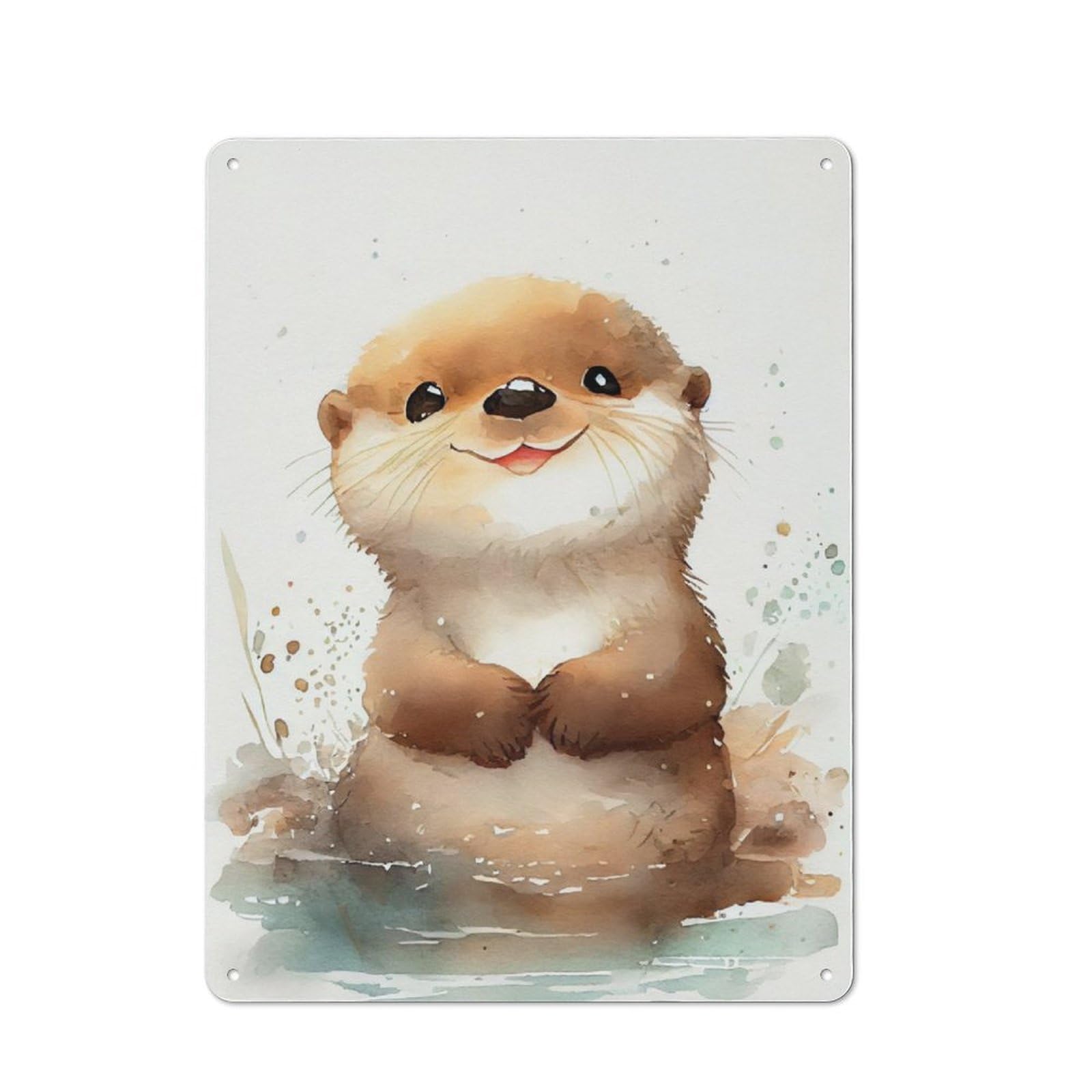 Junmoney Otter Cute Watercolor Metal Wall Sign 40X30cm Featuring For Café Or Restaurant, For An Autumn Wall Display In Café And Restaurant