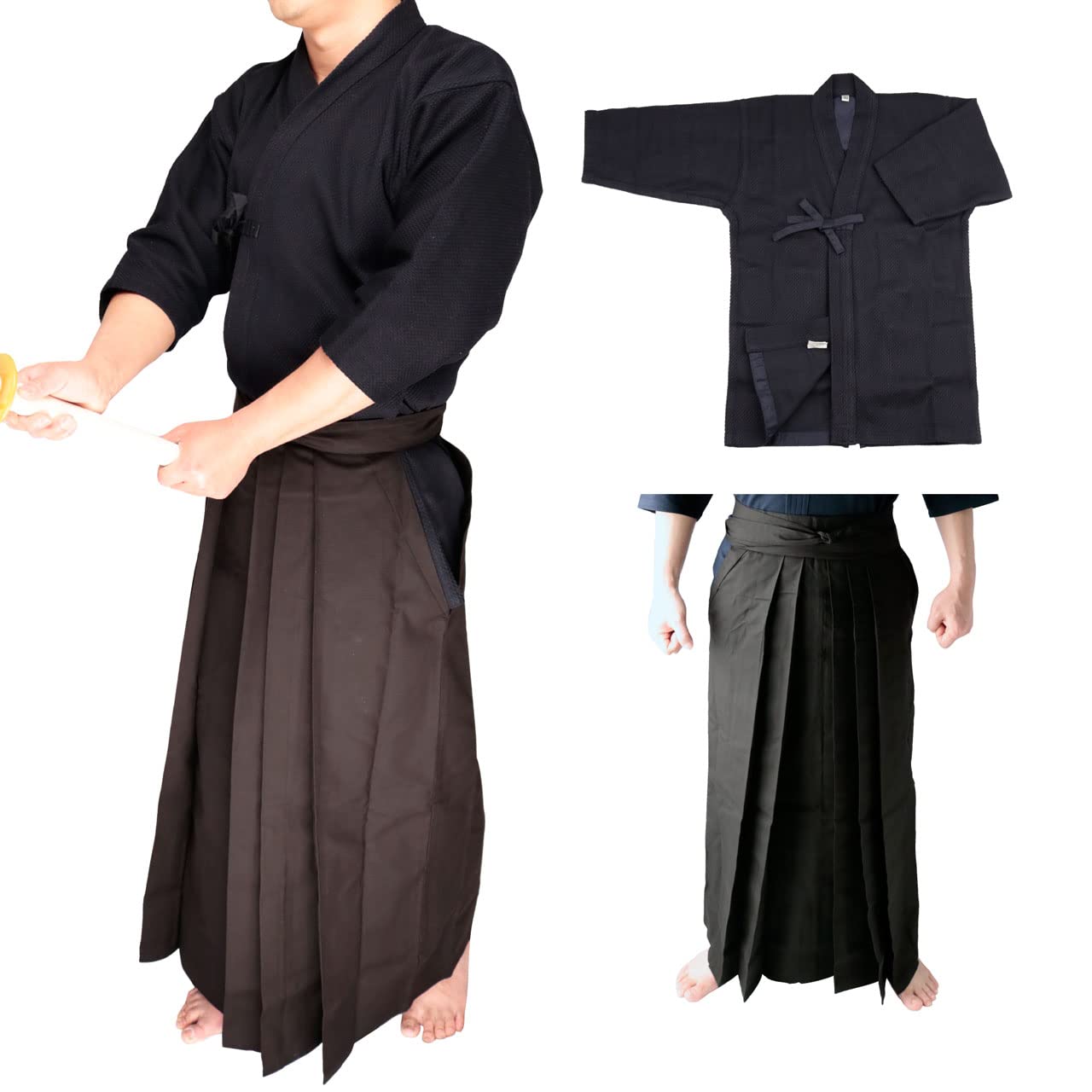 Amazon | 剣道防具コム紺一重剣道着テトロン袴黒（内ヒダ縫製）上下  