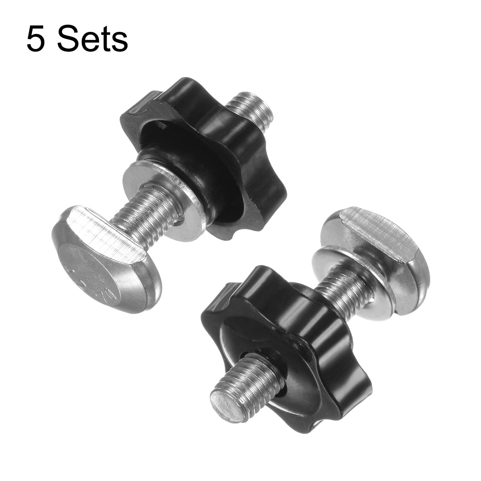 sourcing map Lot de 5 boulons de rail en T M10 x 45 mm, boulons filetés M10 x 38 mm, écrous hexagonaux à main avec rondelle pour gabarits et fixations de travail du bois, noir