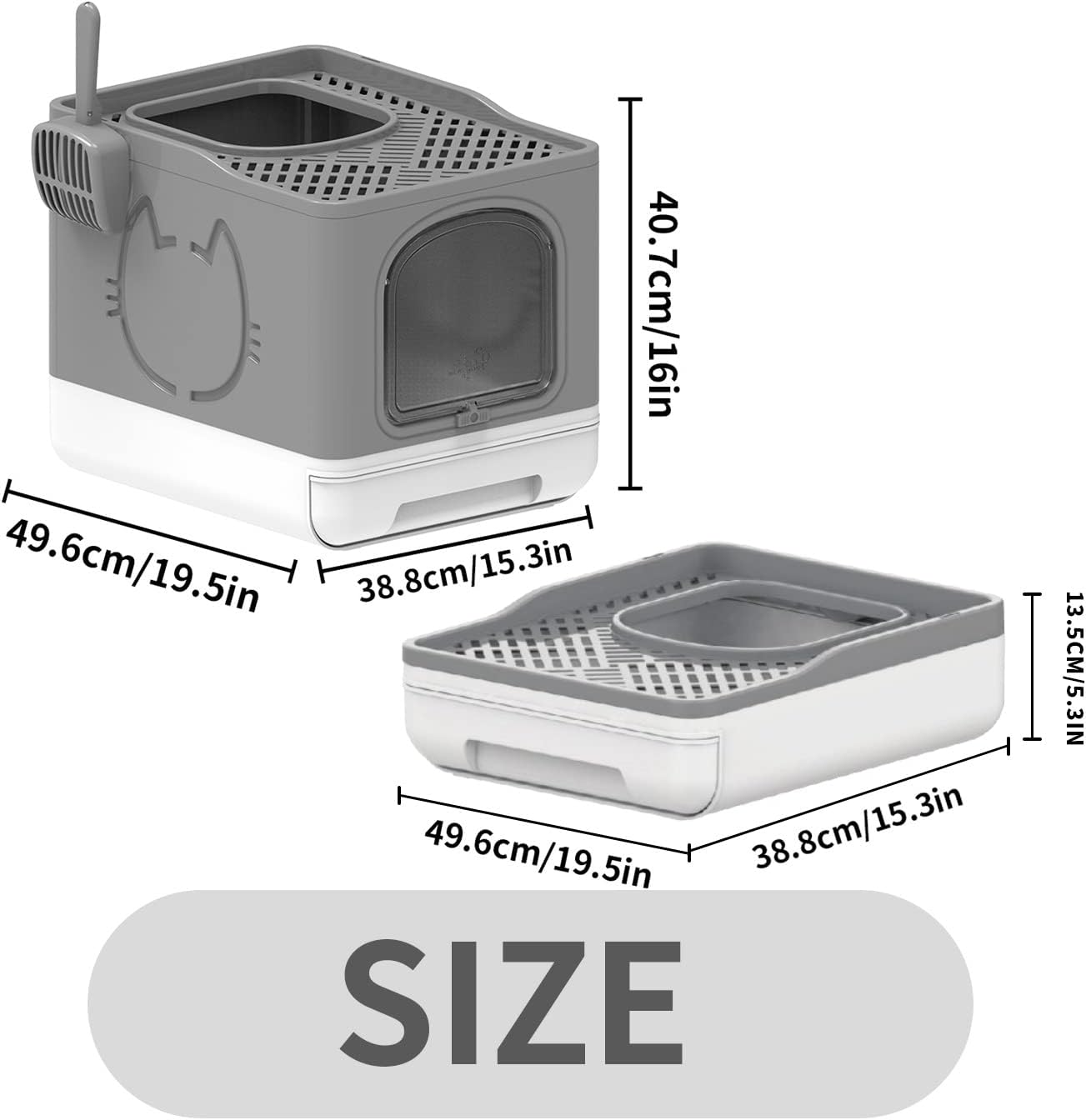 ALL FOR PAWS Foldable Cat Litter Tray Cats Litter Box with Front Entry & Top Exit XXL Extra Large Space Toilet Boxes with Trays, Lid and Pet Litter Shovel (Grey, 50 x 39 x 41 CM) (Grey) 3 61XHQ6KjdkL. AC SL1500