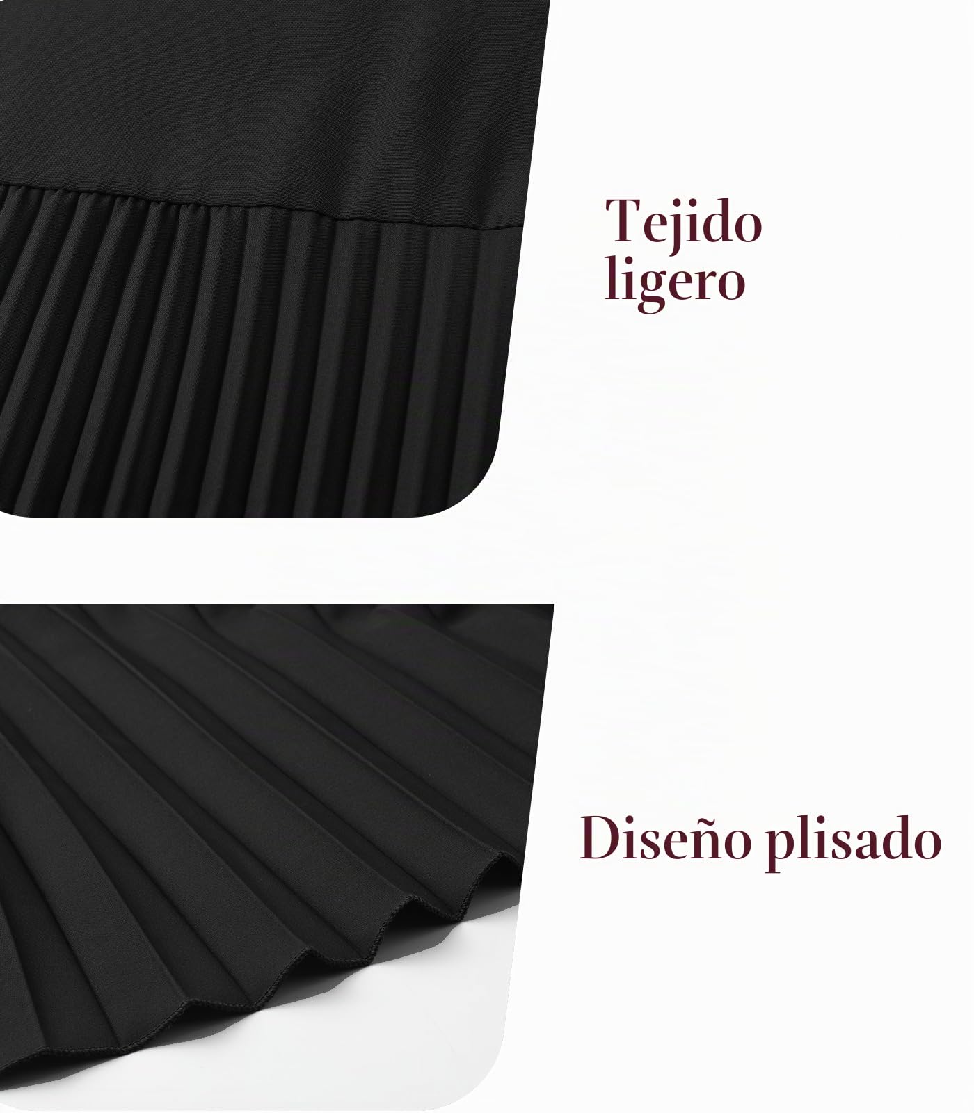 Adigaber Mujeres Largo Vestido Plisado Verano Casual Cuello Redondo Sólido Vestido con Bolsillos
