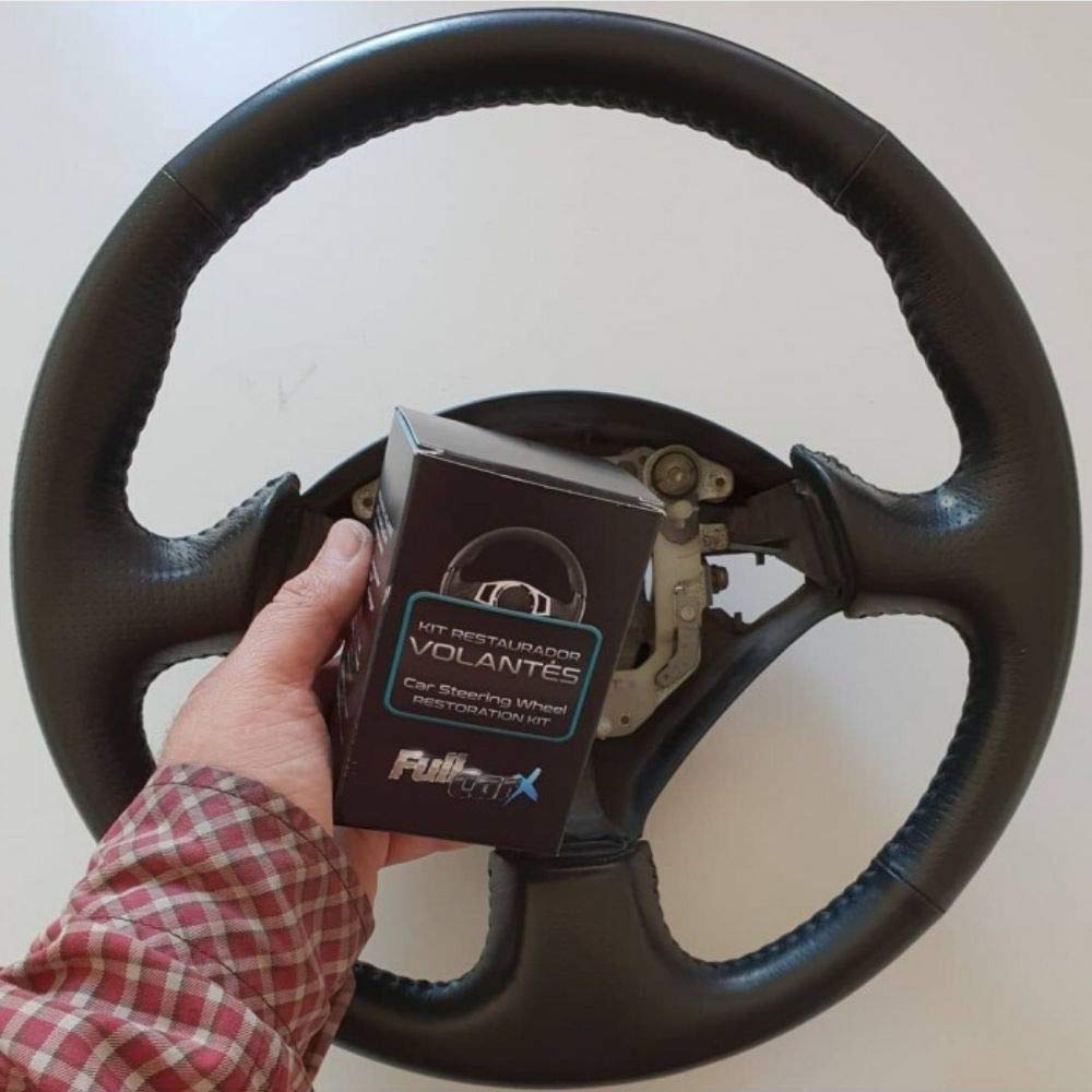 AutoFullCar – Kit di restauro per volanti in pelle nera FullCarX | Riparatore professionale per volante in pelle | Include tinta, lima, sgrassante, sigillante e accessori