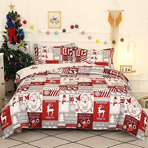 iyoimono Christmas Duvet Cover Set Queen Size Red White Santa Claus Reindeer Snowman Bedding Set for New Year Microfiber Comforter Quilt Cover with Zipper Closure and 2 Pillow Shams