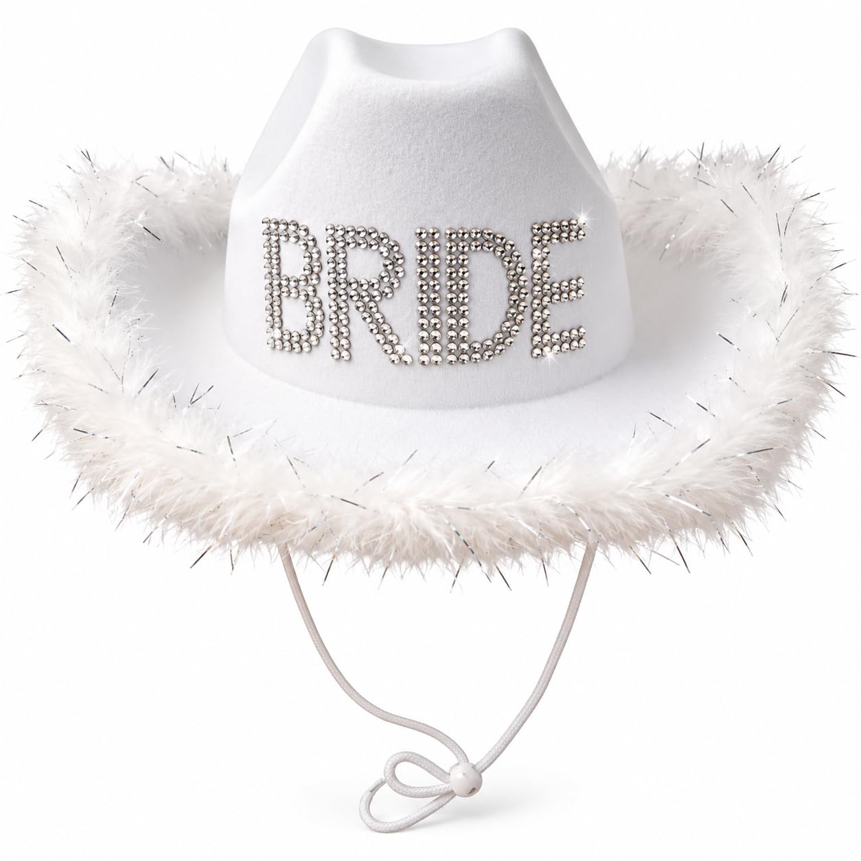 SoWest Women’s Bride to Be White Fluffy Cowboy Hat – White Hen Party & Festival Fancy Dress Accessory | Feather Trim Western Cowgirl Hats for Wedding, Bachelorette & Birthday Parties