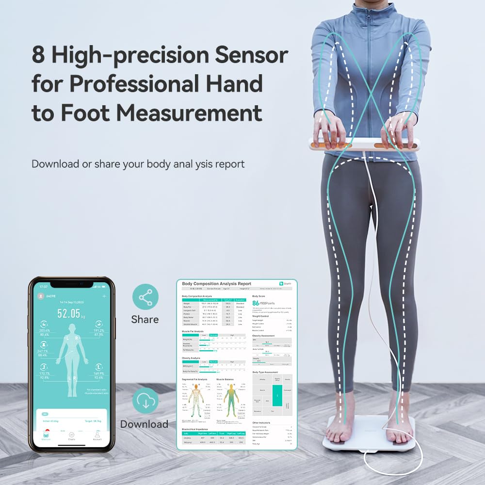 Báscula corporal inteligente para peso, IMC, grasa y músculo, pantalla HD