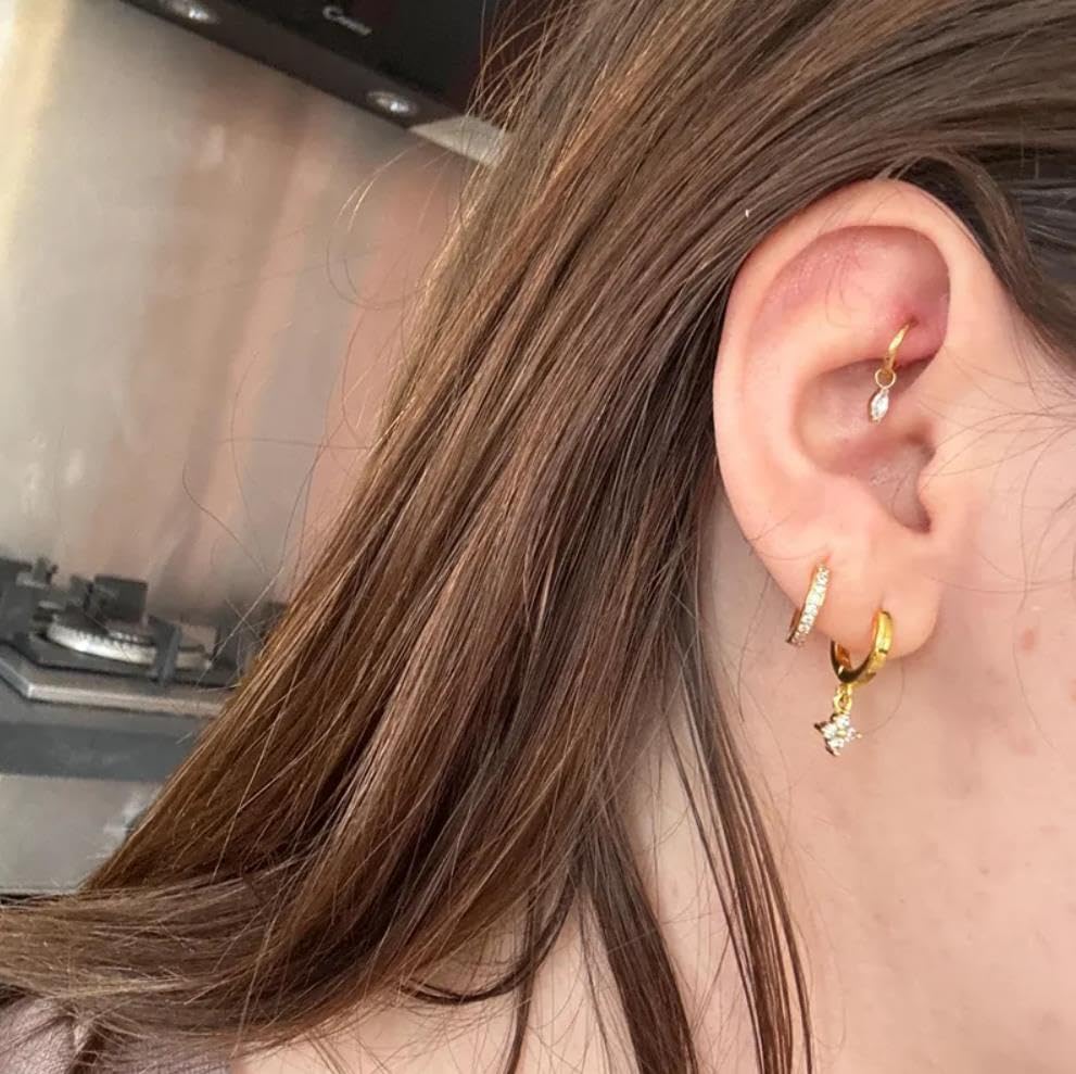 16G 18G Titanium Dangle Huggie Hoop, Rook Piercing Jewelry Cartilage Earring Conch Helix Hoop Earring4