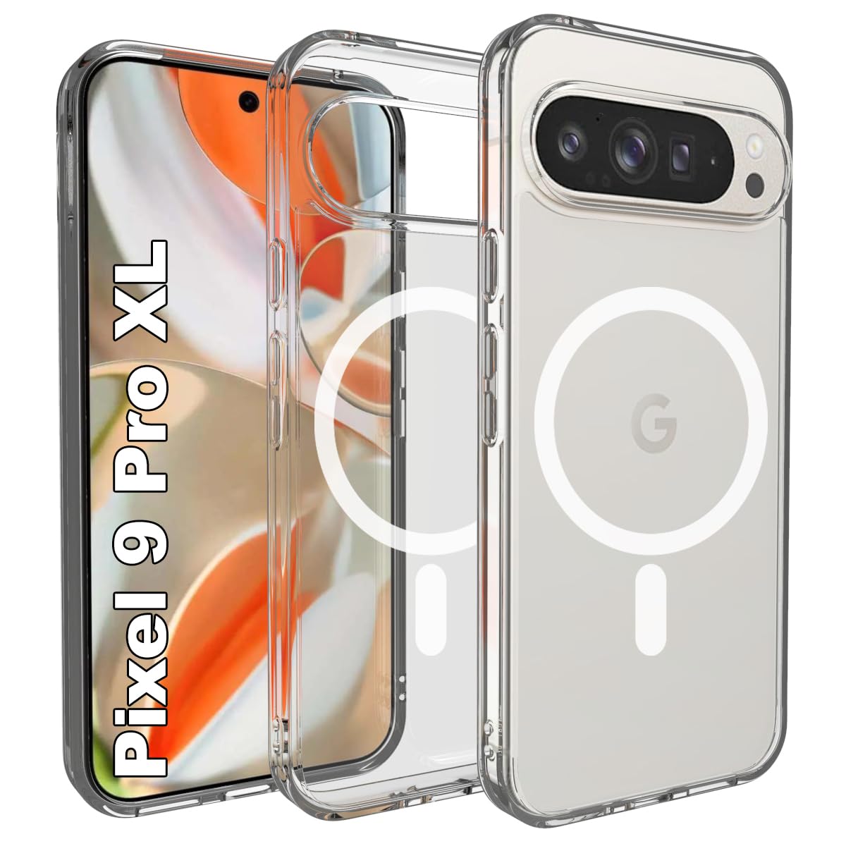 RIGGEAR Shockproof Clear Hybrid Armor Back Cover Case Compatible with MagSafe Accessories for Google Pixel 9 Pro XL (Transparent PC with TPU Bumper)