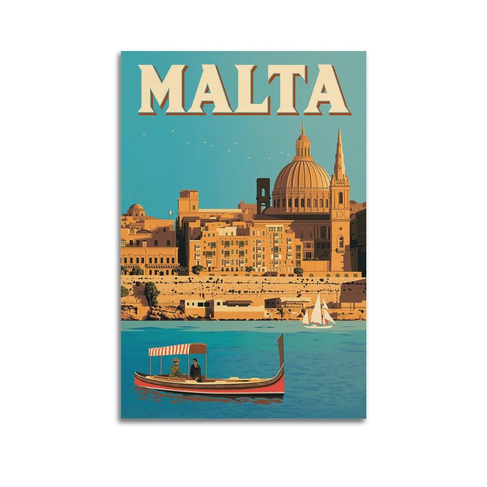 Mitin Vintage Travel Poster Malta Decorative Painting Canvas Wall And Art Picture Family Bedroom Decor 20X30inch(50X75cm)