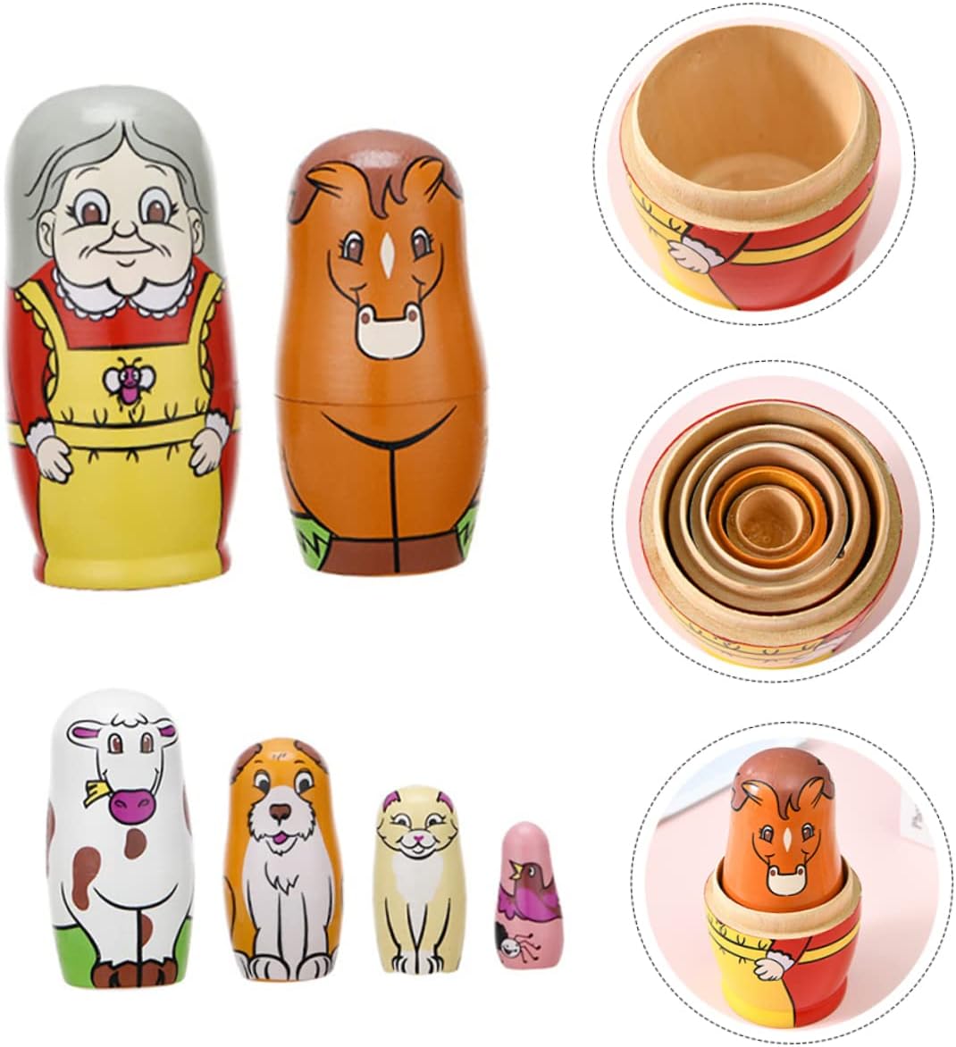 6pcs Wooden Nesting Dolls for Boys and Girls Adults Matryoshka Doll Body and Decorative Toys