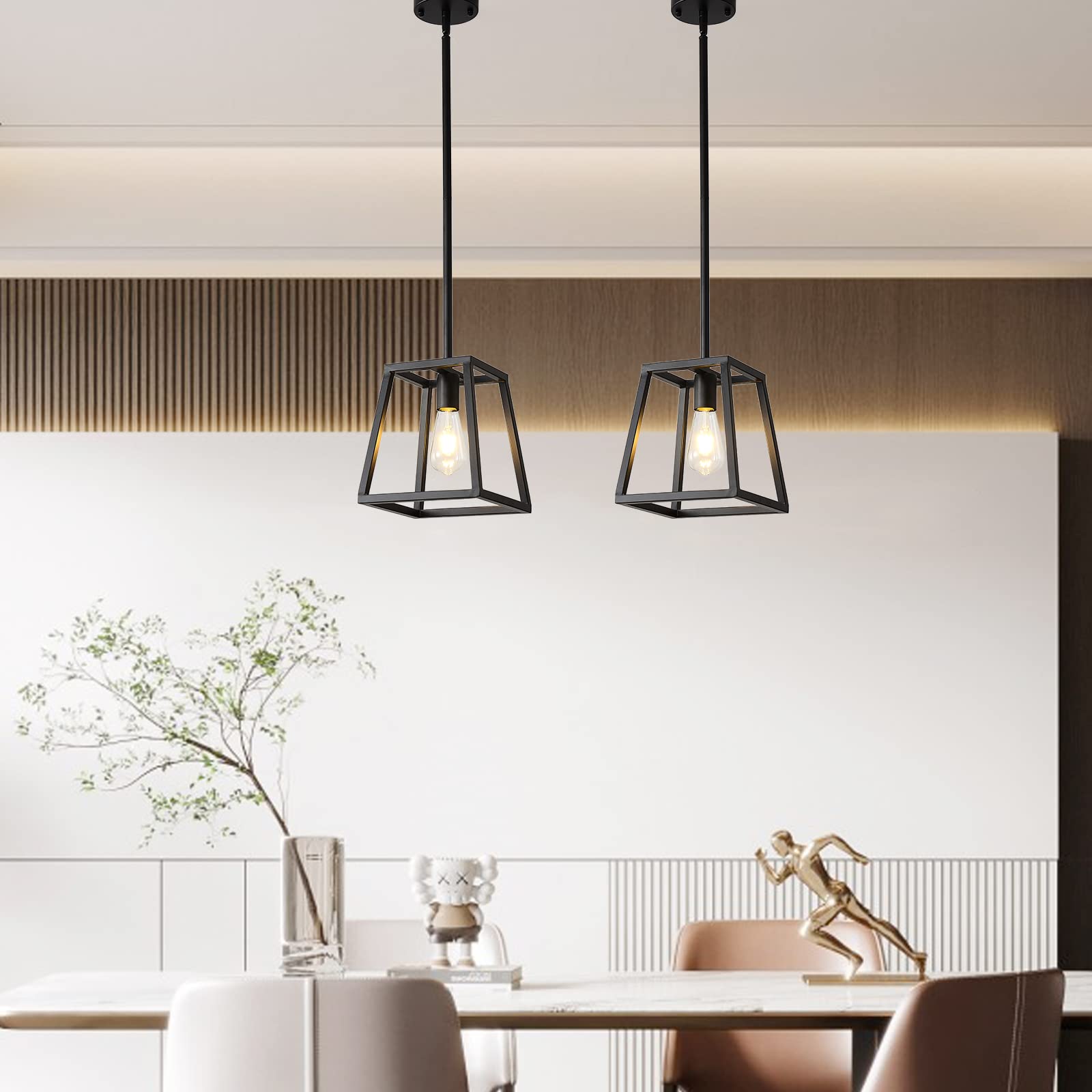 Lámpara colgante negra, mini candelabros rectangulares, iluminación colgante para isla de cocina, sala de estar, 1 luz colgante industrial para isla de cocina 4