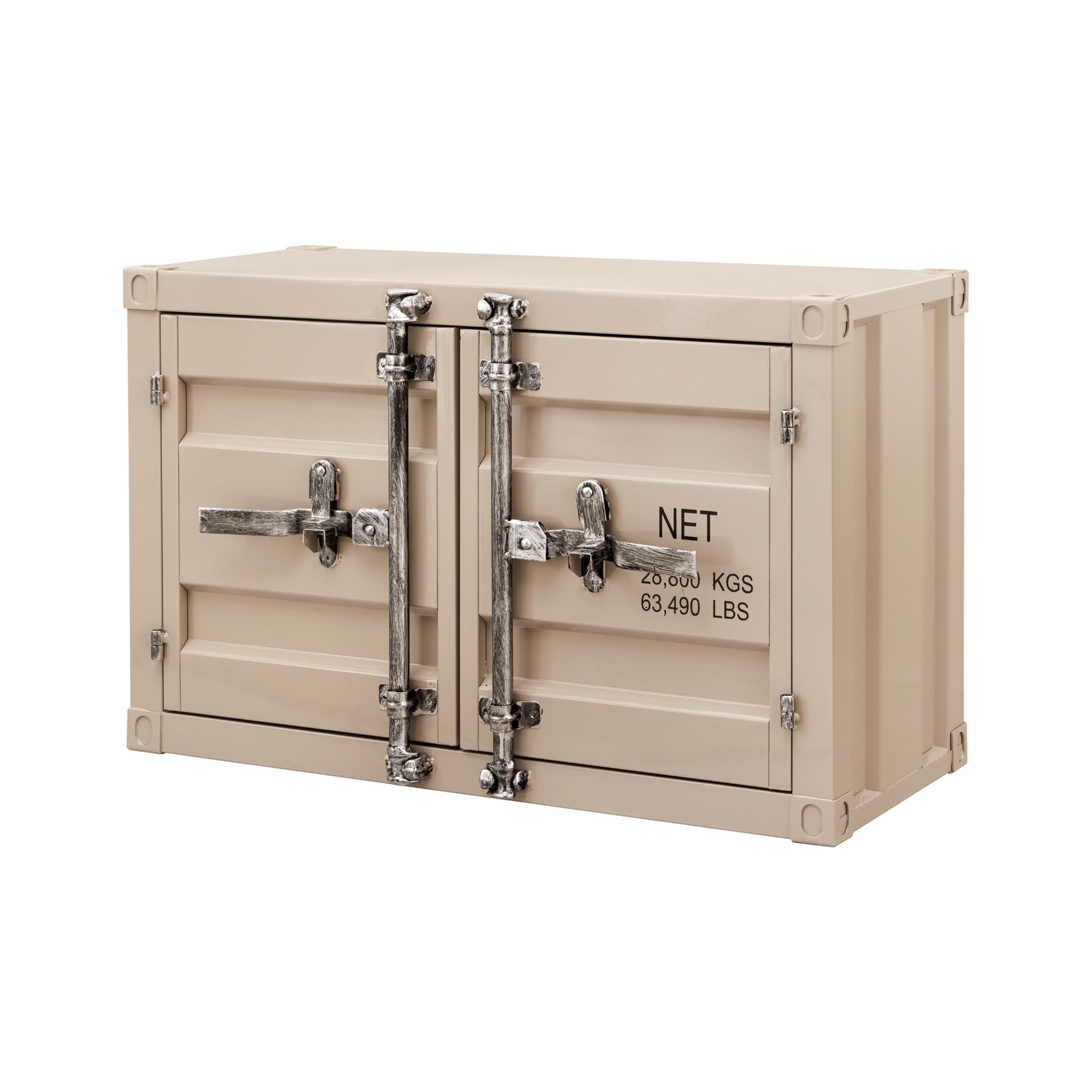 Container-Schrank Globetrotter - 80cm - Greige - Metall Aktenschrank mit Flügeltüren Beistelltisch Nachttisch