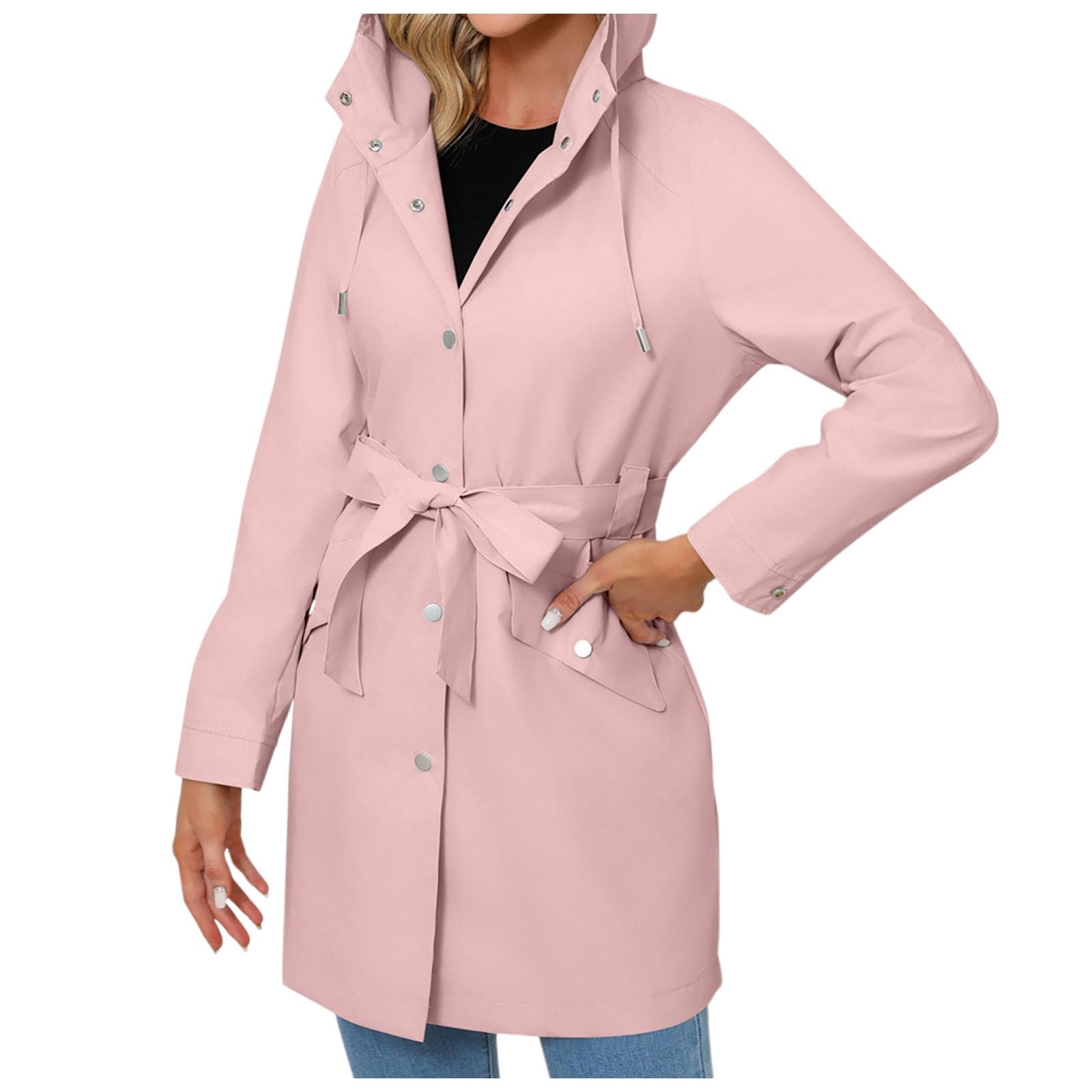 Trench Donna Primaverile Autunnale Trench da Donna in Tinta Unita Cappotto Classico Antivento Giacca Cappotto Leggero Giacca a Vento Impermeabile Windbreaker Giacche con Tasche