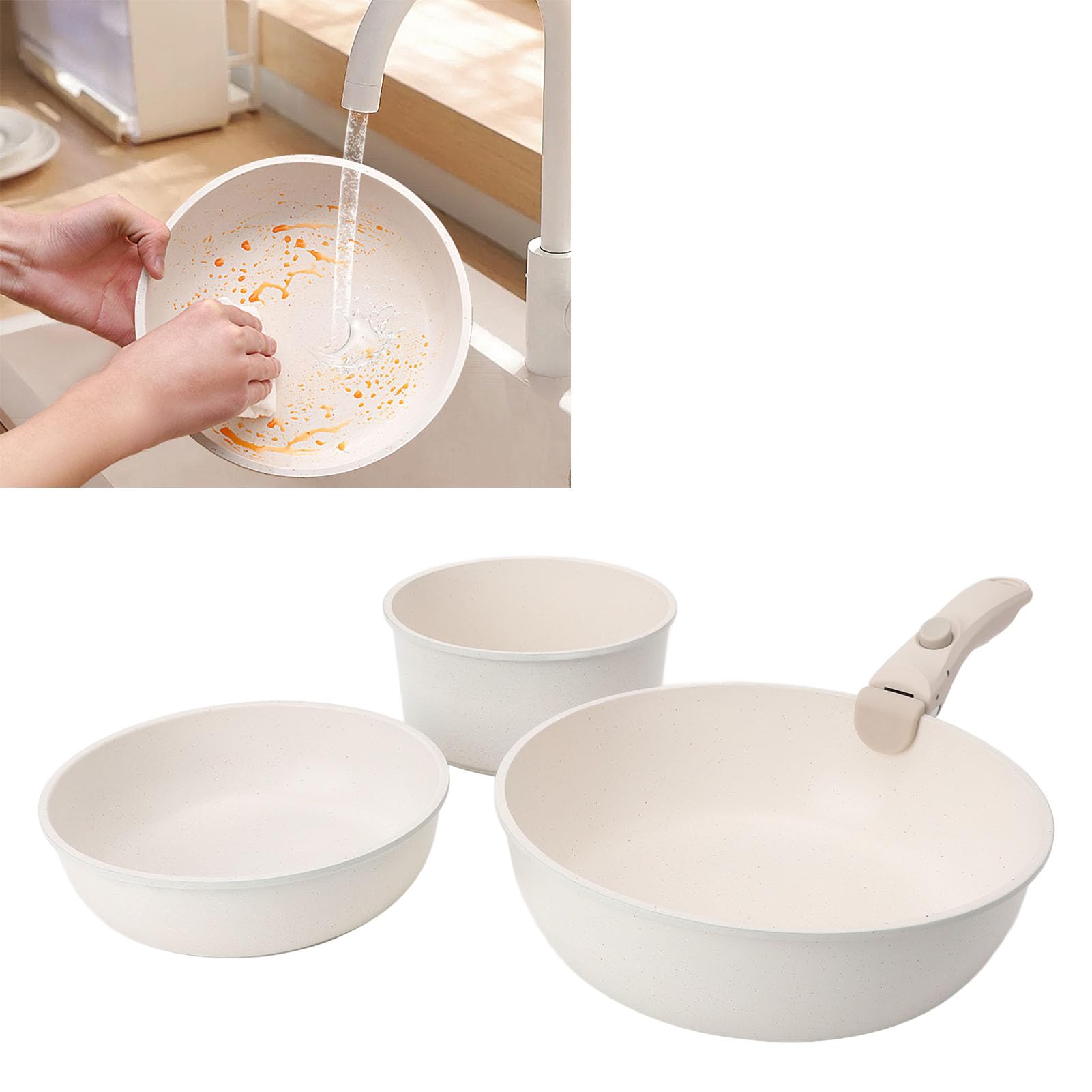 Set di Padelle Efficiente Padella in Pietra Antiaderente per Fornelli a Gas e Fornelli a Induzione, Set di Pentole con Manico Staccabile per, 3 Pezzi