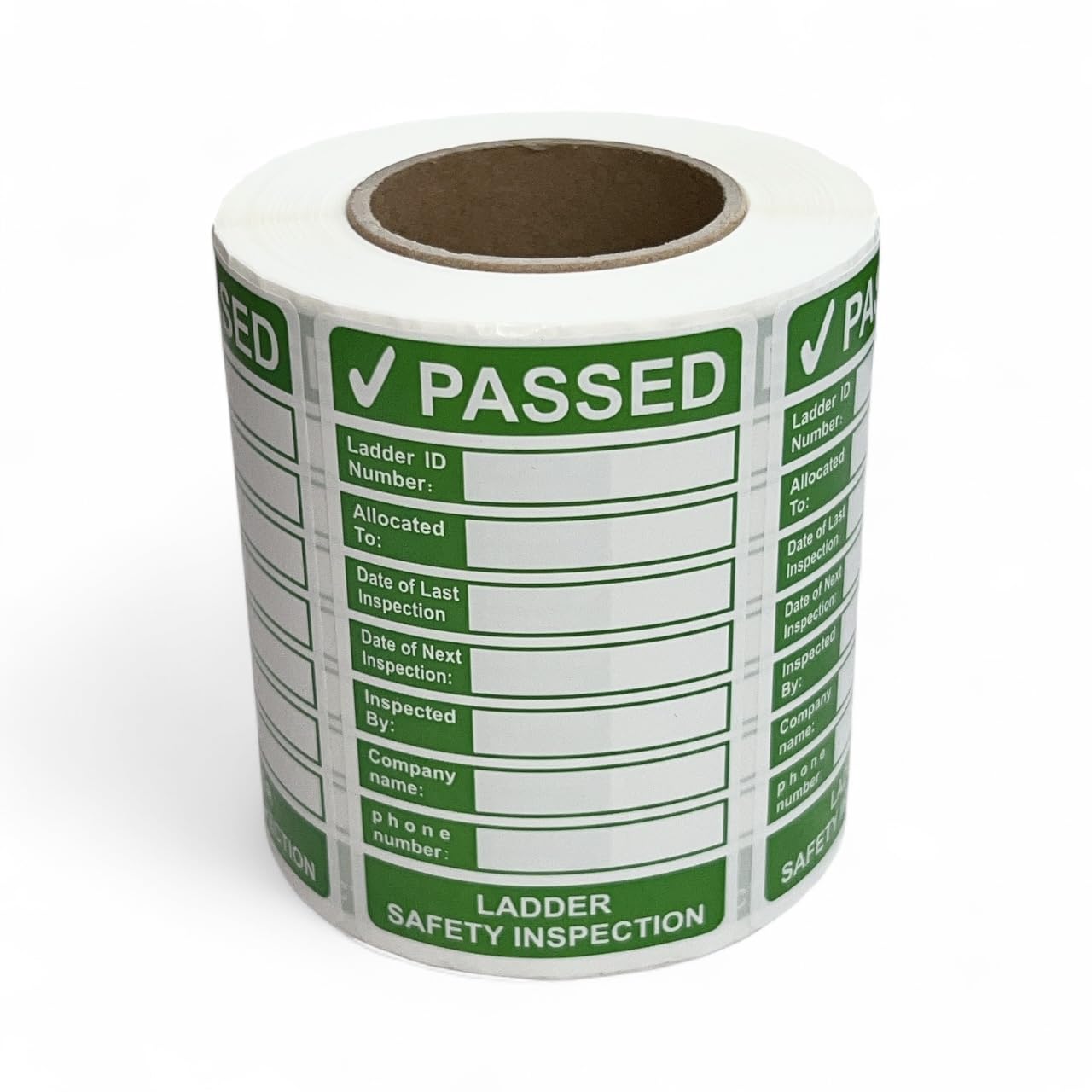 Passed Ladder Safety Inspection Stickers, Roll of 500, Size 79mm x 48mm, Self Adhesive Vinyl, Health and Safety Compliance Labels