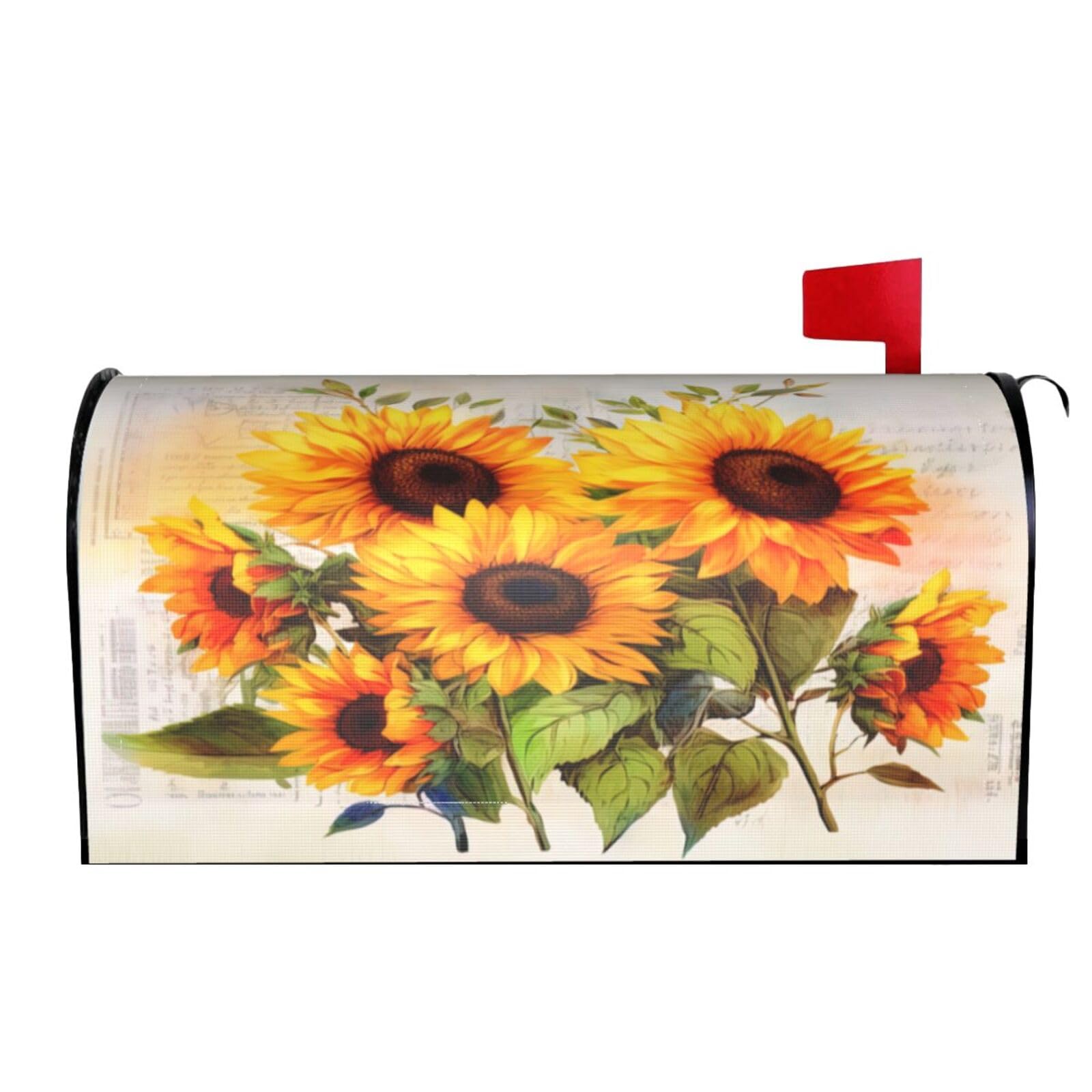 Retro Sunflowers 01 Mailbox Covers Magnetic Wraps Post Letter Box Cover Garden Home Decor