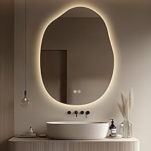 LED Bathroom Mirror with Lights 24x32, Stepless Dimmable Irregular Backlit Mirror with 3 Colors, Anti-Fog, Memory, Al-Alloy Lampshade, Frameless Smart Mirror for Bathroom (Horizontal/Vertical)