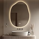 LED Bathroom Mirror with Lights 24x32, Stepless Dimmable Irregular Backlit Mirror with 3 Colors, Anti-Fog, Memory, Al-Alloy Lampshade, Frameless Smart Mirror for Bathroom (Horizontal/Vertical)