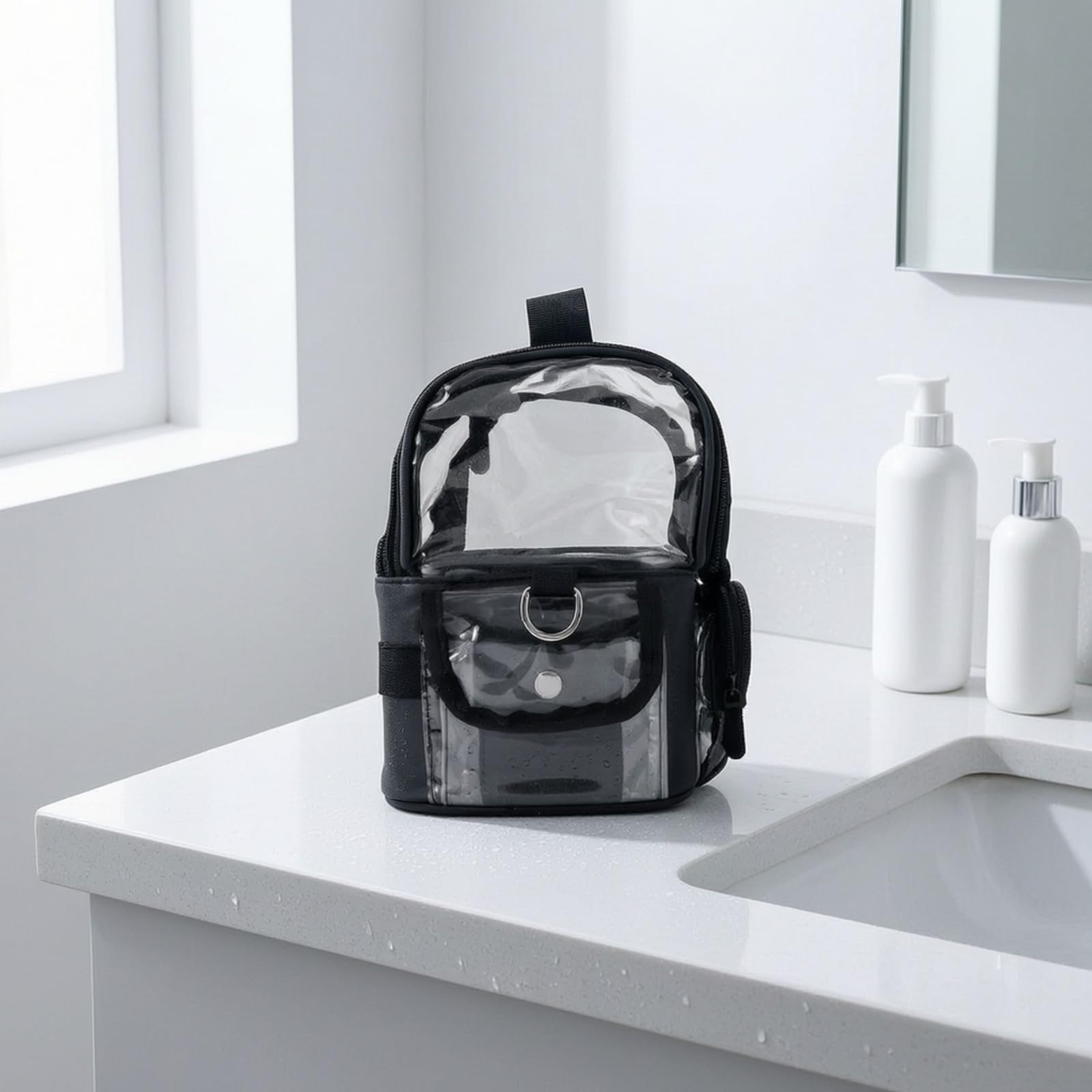Bolso Organizador Cosméticos PVC Transparente Fácil Limpiar Neceser Transparente con Correa Hombro smontable Multiusos para Viajes