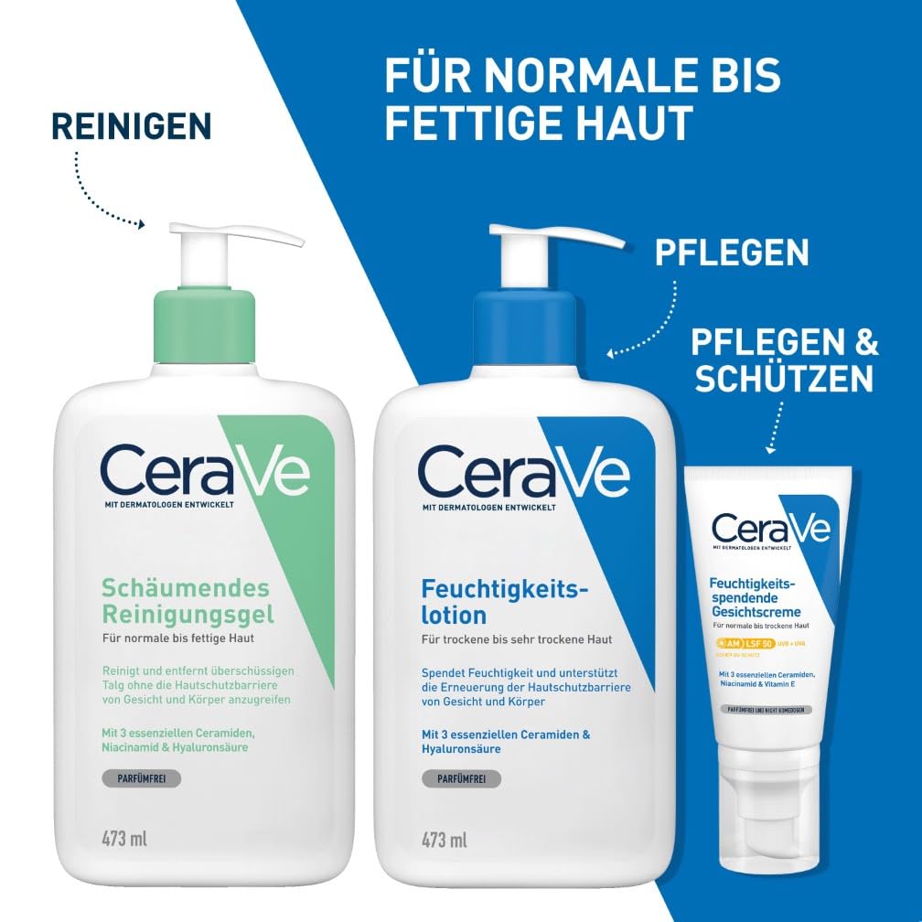 CeraVe Schäumendes Reinigungsgel für Gesicht und Körper, Feuchtigkeitsspendend und hautstärkend, Für normale bis fettige Haut, Mit Hyaluron und 3 essenziellen Ceramiden