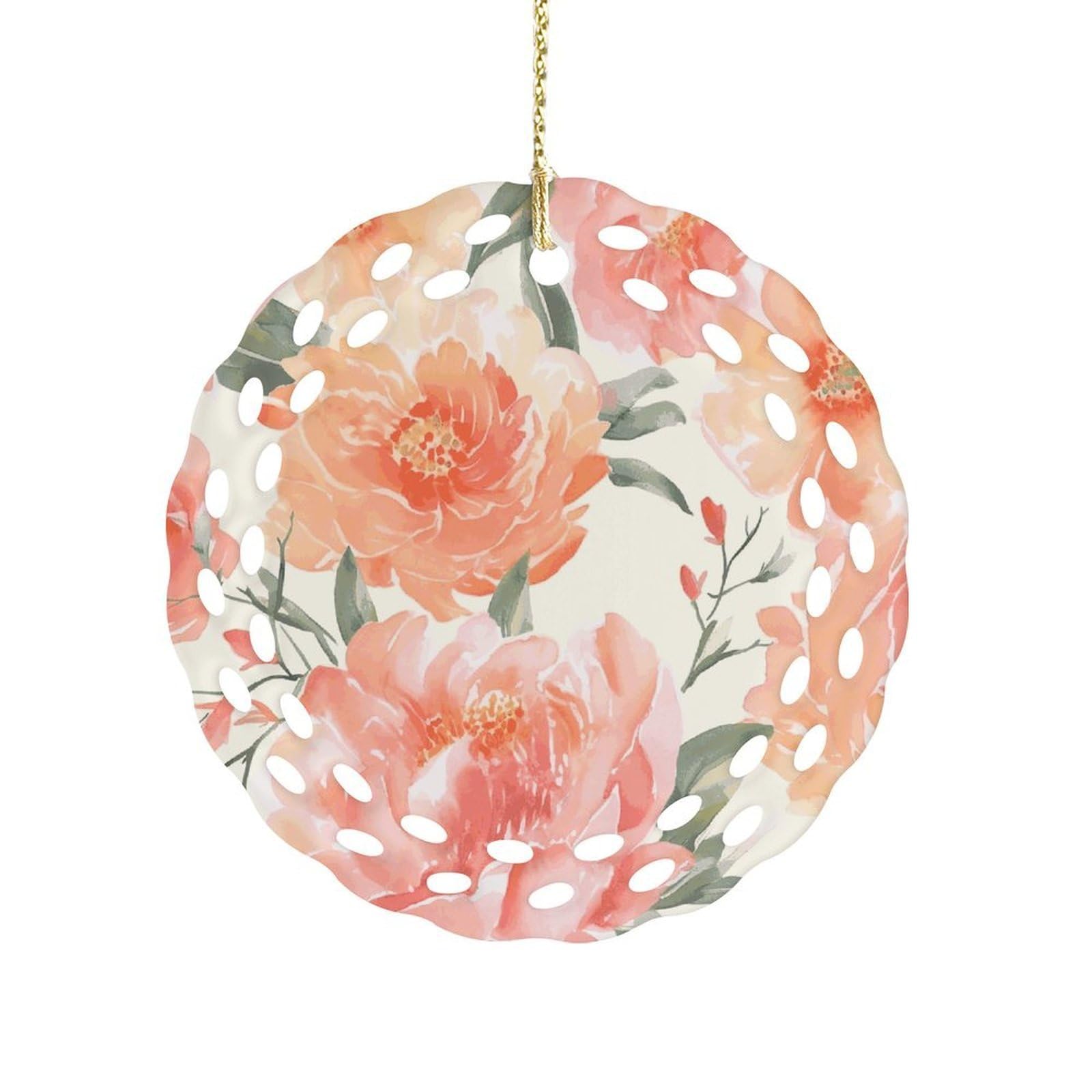 Peach Peony Christmas Ornament Holiday Hanging Decoration Xmas Tree Keepsake Personalized Xmas Tree Ornament Round Ceramic Ornaments for Keepsake Gifts Ideas Home Decor
