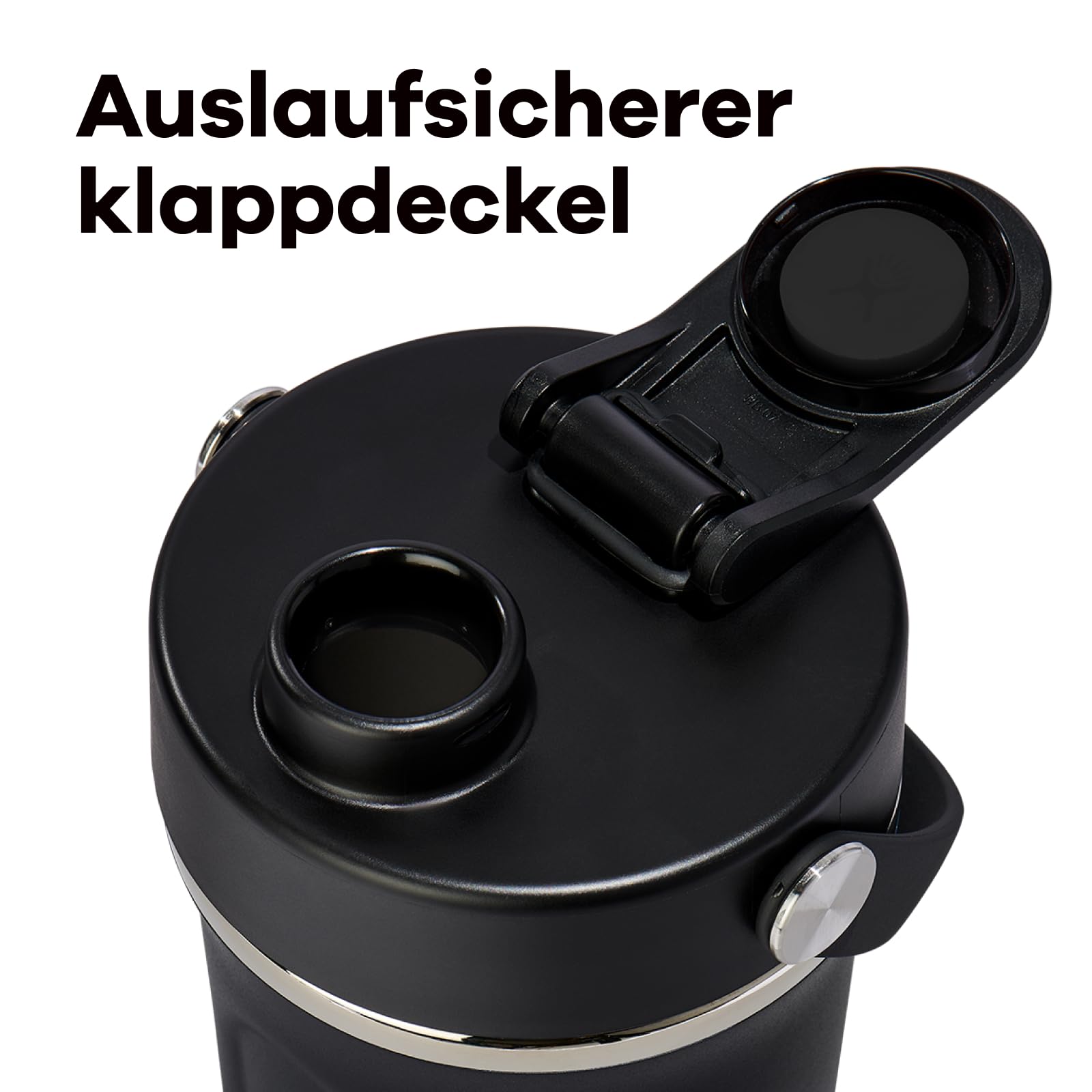Hydro Flask - Insulated Stainless Steel Shaker Bottle 710 ml (24 oz) -Auslaufsicherer Klapp-Trinkaufsatz – Für Proteinshakes & Supplements – Schneebesen-Kugel – Hält Getränke 24 Stunden kalt - Black