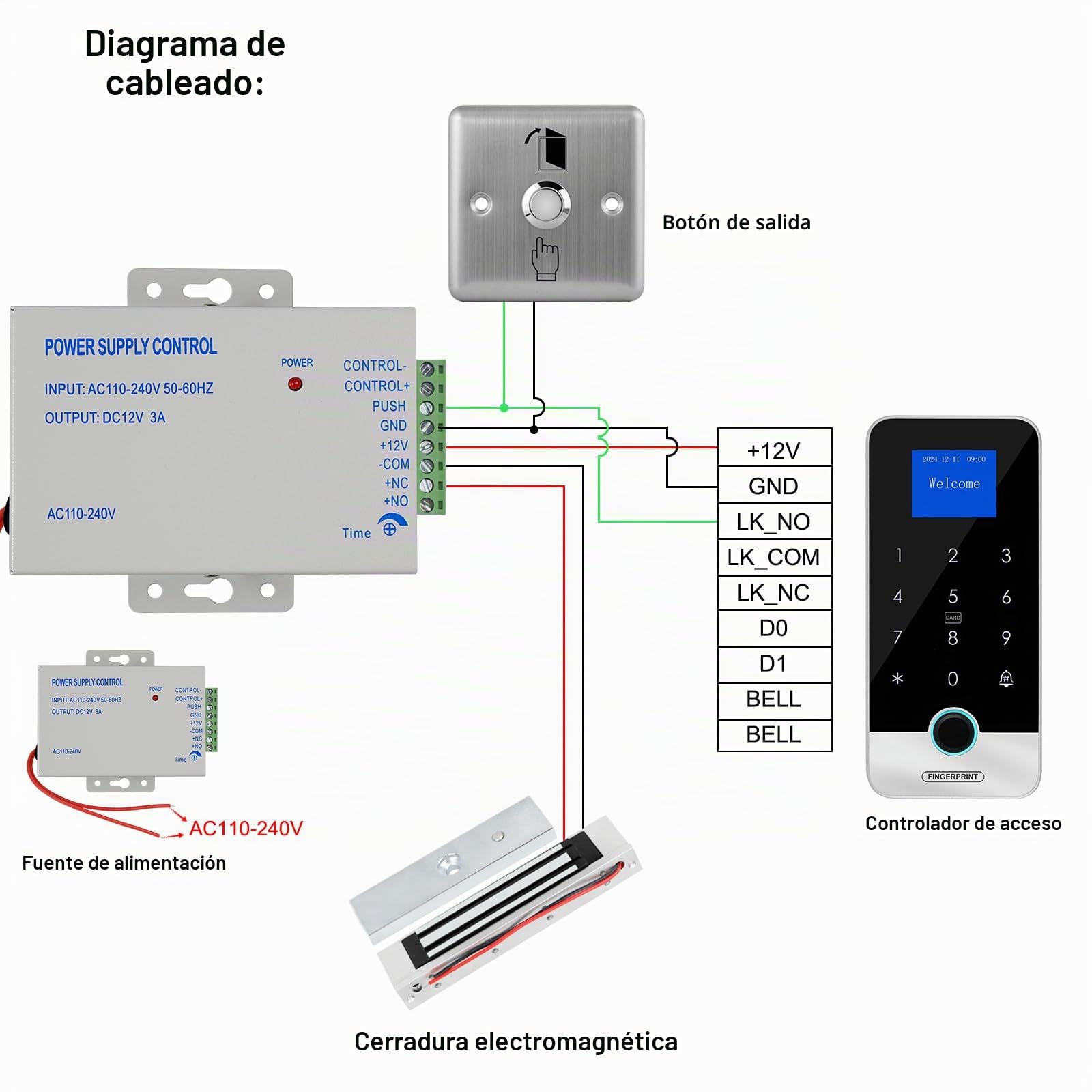 Bluetooth Tuya App Kit de Control de Acceso con RFID y Teclado Inteligente para Huellas Dactilares 180KG/350LB Cerradura Magnética IC Llavero Abridor 13.56MHz