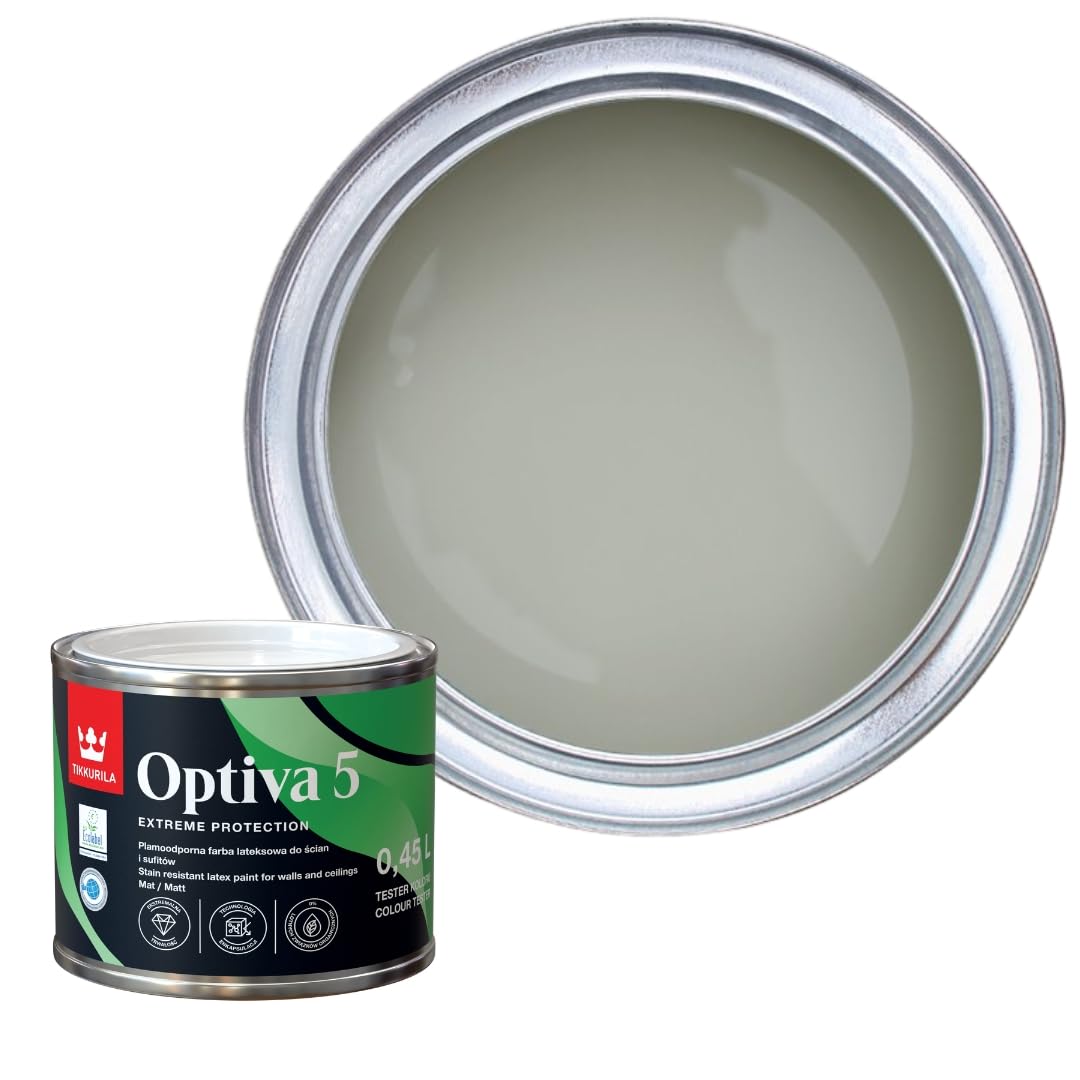TIKKURILA Optiva 5 Matt Emulsion Paint โ Durable, Scrubbable & Easy-Clean for Walls and Ceilings | Zero VOC - 0.5L Serpentine V447 โ image 1