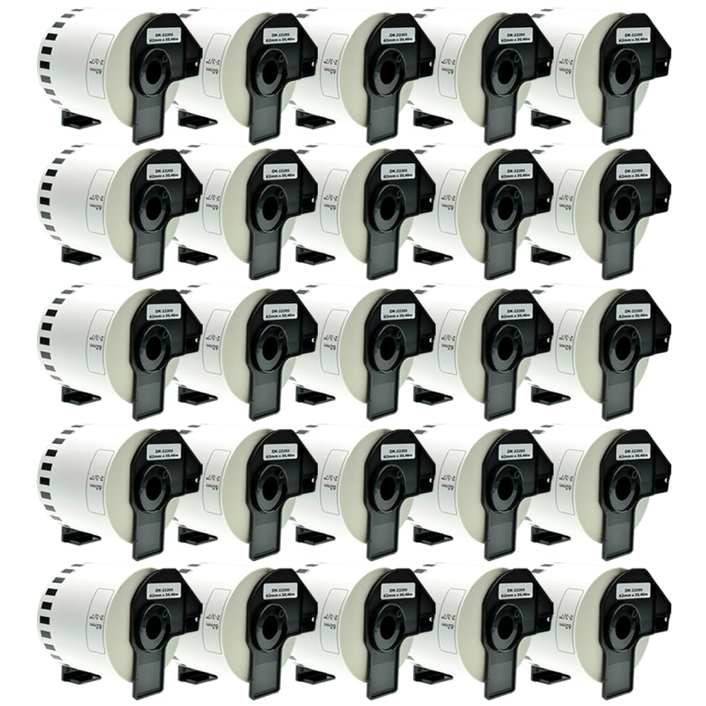 ECSC 25 Rolls DK-22205 62mm x 30.48m Continuous Length Paper Labels Compatible with Brother, Labels Using for Brother QL-810W QL-820NWB QL-580N QL-800 QL-1050 QL-1050N QL-1060N QL-500 QL-550 QL-570 โ image 1