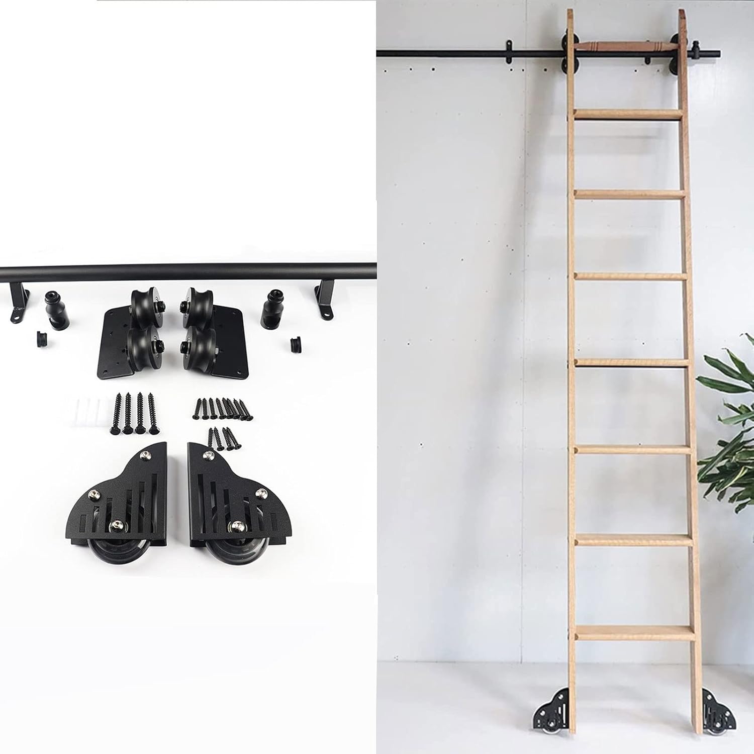 Rolling Ladder Hardware Sliding Rail,(No Ladder) Kit(No Ladder), Round