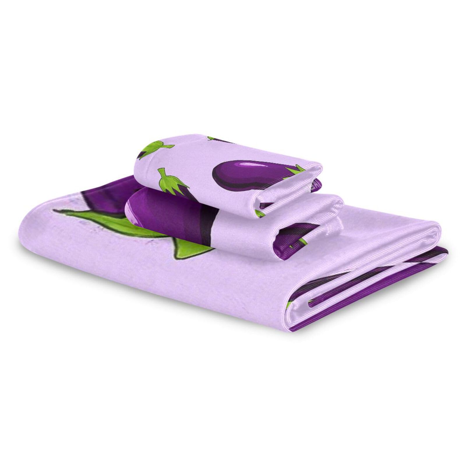 Set di 3 asciugamani decorativi per il viso, viola melanzana, 1 asciugamano da bagno, 1 asciugamano per le mani, 1 panno per la casa, cucina, hotel, palestra, nuoto, spa