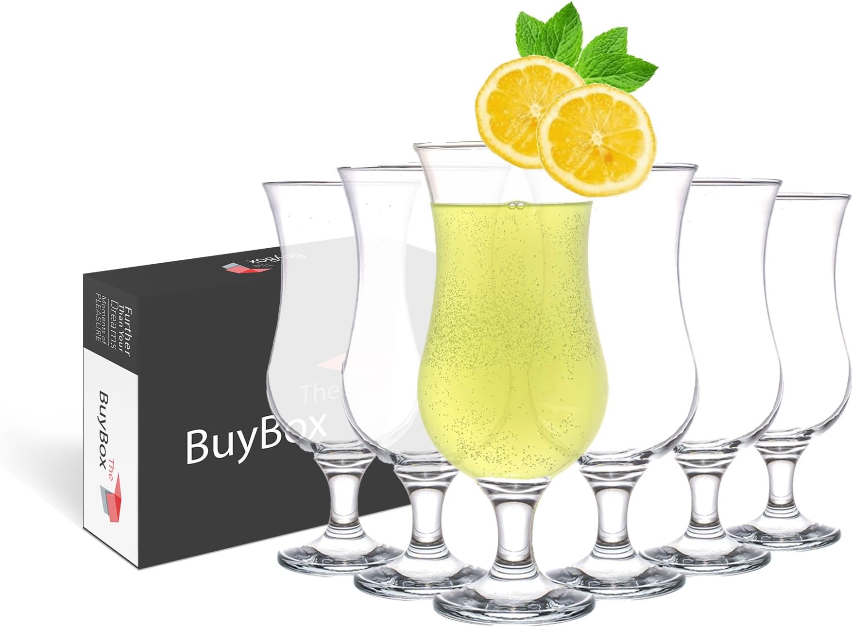 GOSOYO Tall Cocktail Glasses Set of 6, 460ml/15.5oz Pina Colada Glasses, Pint Glasses, Milkshake, Mojito, Margarita, Sangria, Aperol Spritz Glasses, Large Hurricane Glass, Sundae Glass