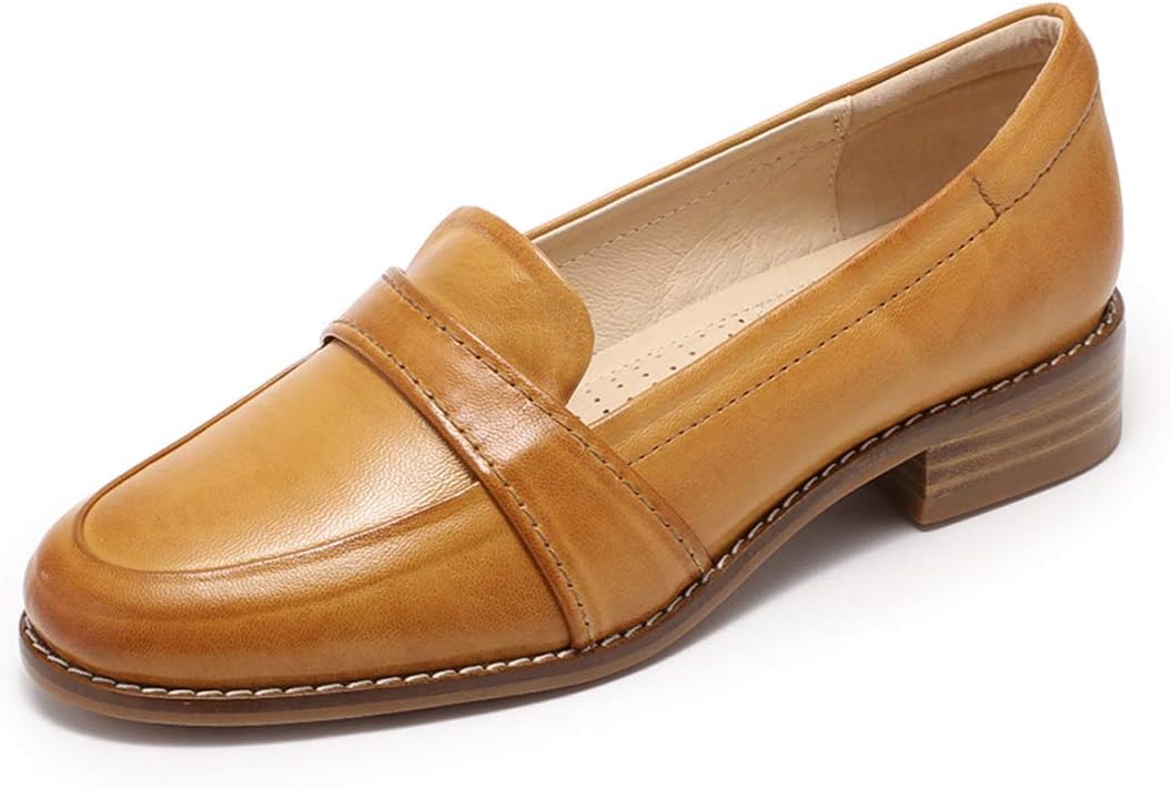 Mona flying Women's Leather Dress Penny Loafers Slip On Flats Office Ladies Casual Shoes