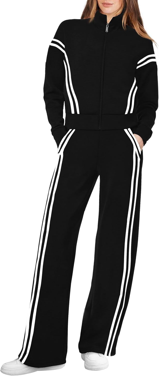 XIEERDUO Lounge Sets for Women 2025 Sweatsuit 2 Piece Outfits Sweatshirt Wide Leg Sweatpant Tracksuit Matching Set