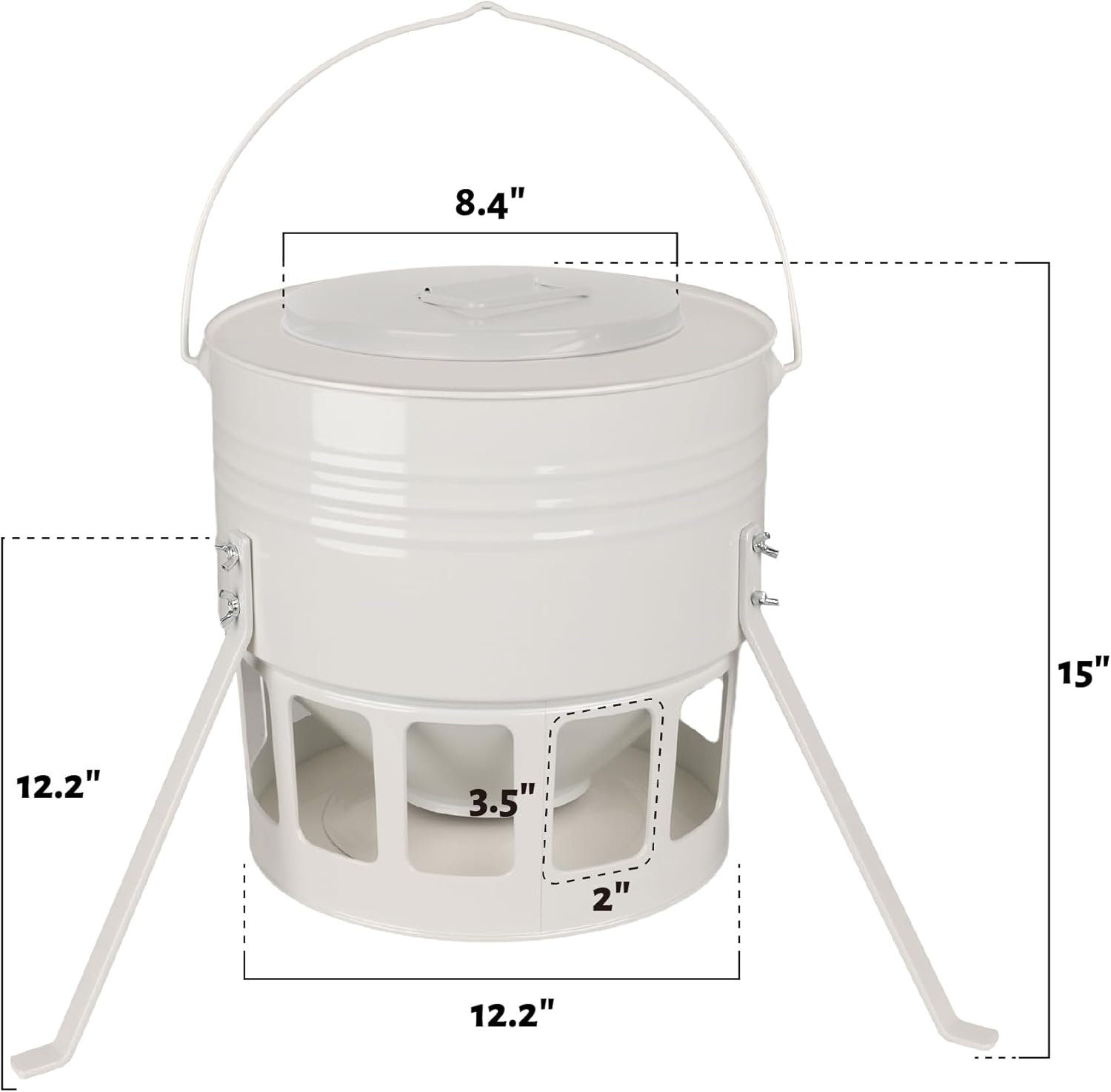 KOL Metal Chicken Feeder - 20lbs No Waste Chicken Feeder with 12 Ports, Powder Coated Rust-Proof Design & Smooth Edges for Safe Feeding (Jade White)
