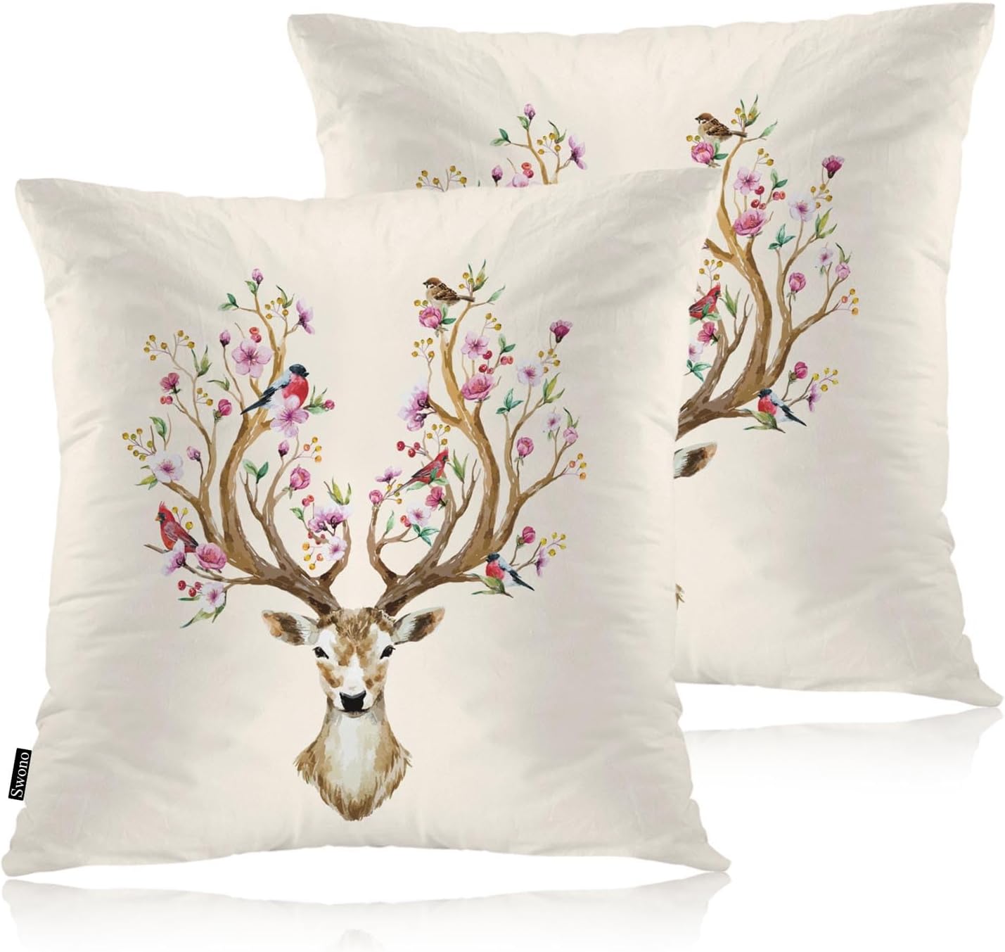 Swono Couch Pillow Cover Set of 2 Deer, Watercolor Deer