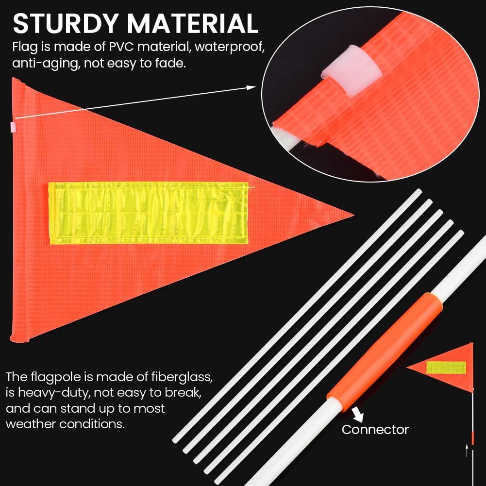 Bike Safety Flag with Pole 6Ft Adjustable Height Orange Bicycle Flag with Reflective Strip High Visibility with Heavy Duty Fiberglass Reflective Flag for Wheelchairs Bike Camp Tent